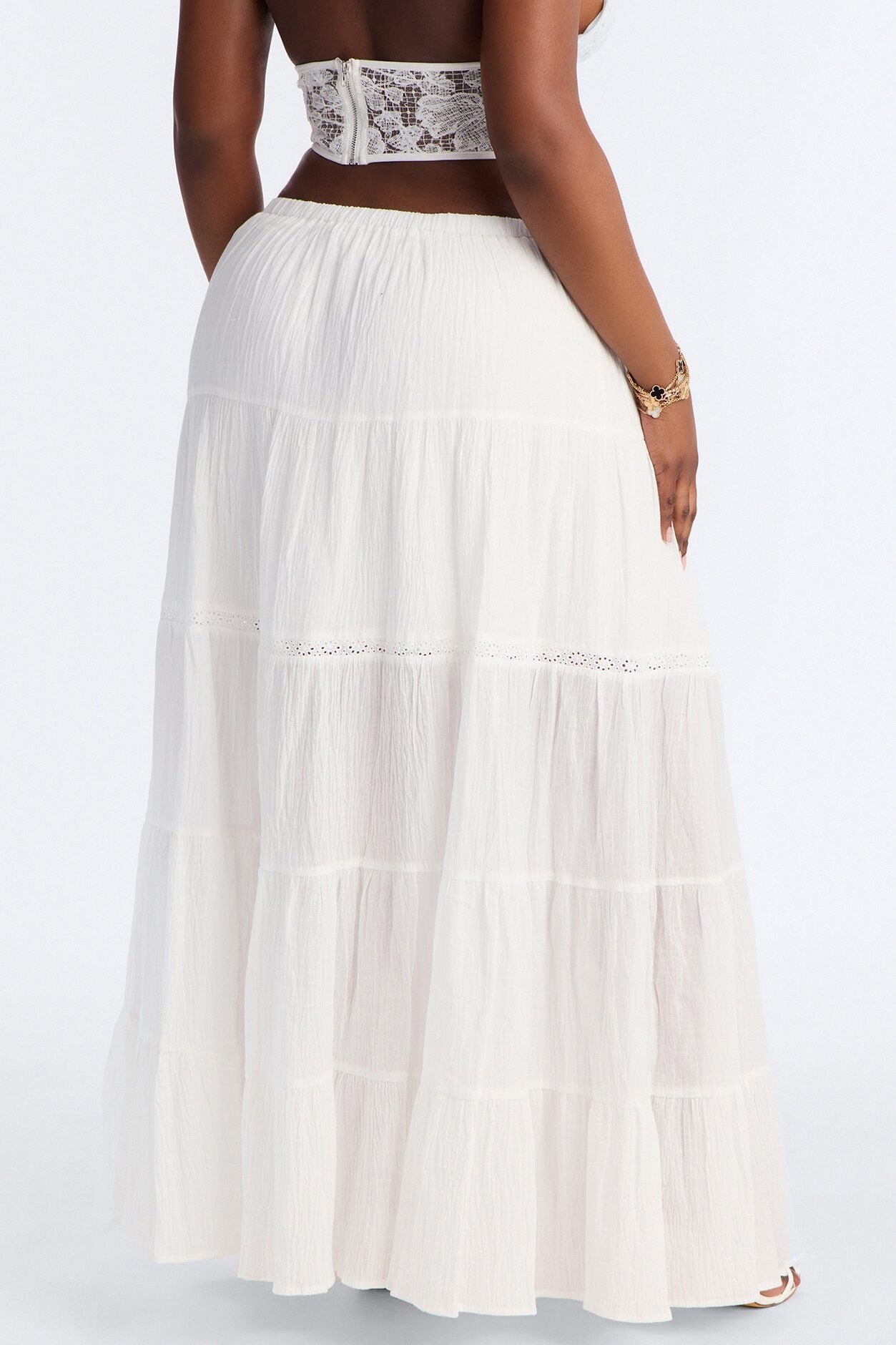 Bohemian Bliss Tiered Gauze Maxi Skirt - White image 1
