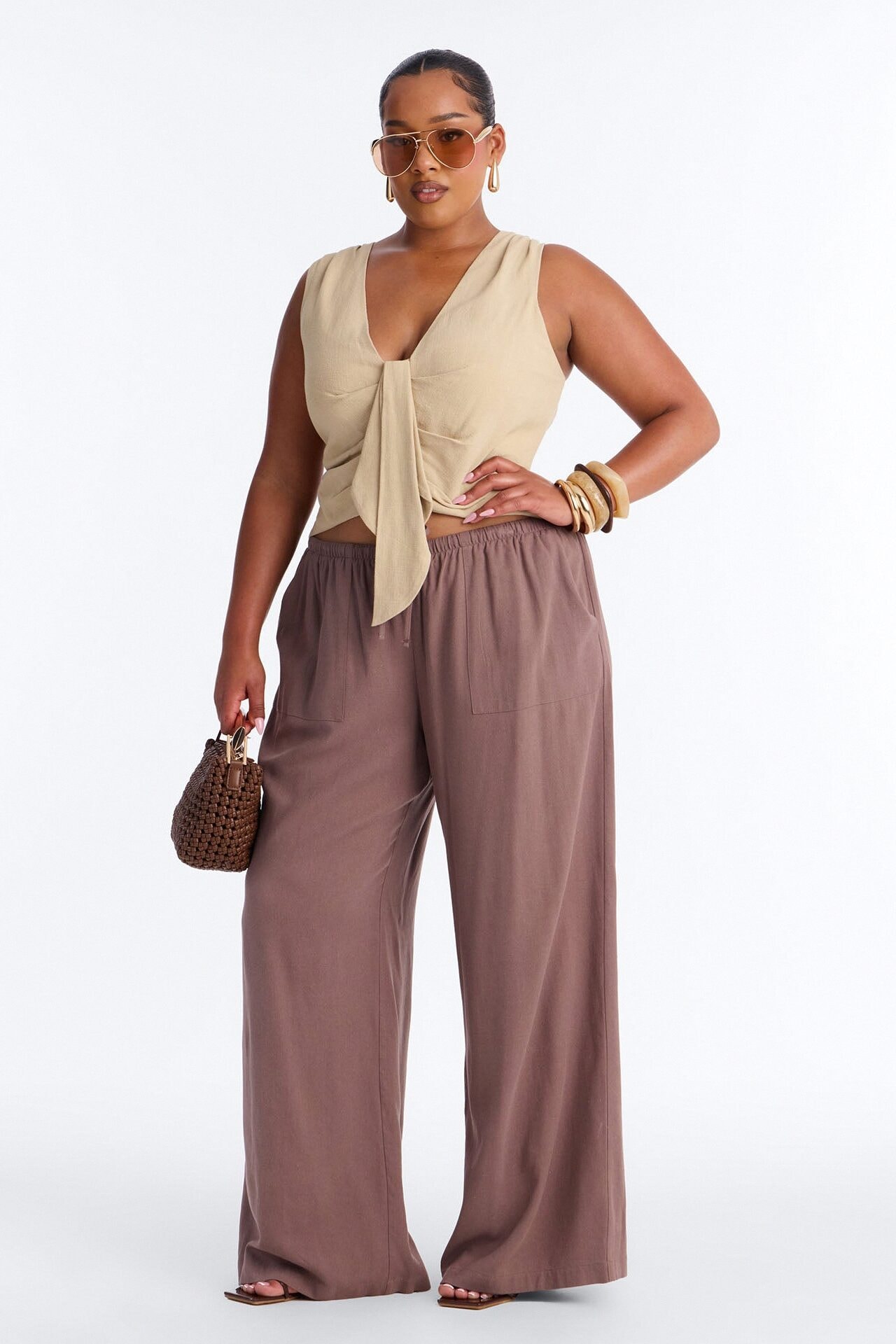 Seaside Soiree Wide Leg Linen Pant - Caffe image 1
