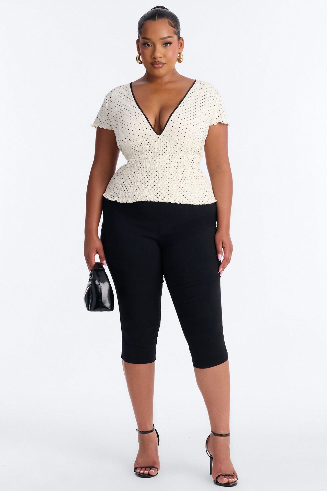 Marie Polka Dot Short Sleeve Smocked Top - White/combo image 1