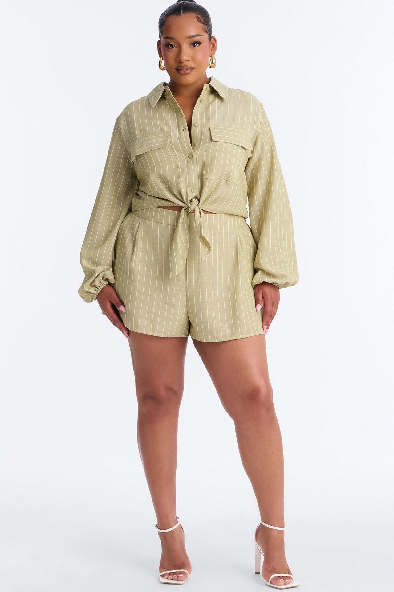 Kat Linen Button Up Short Set - Sage image 1