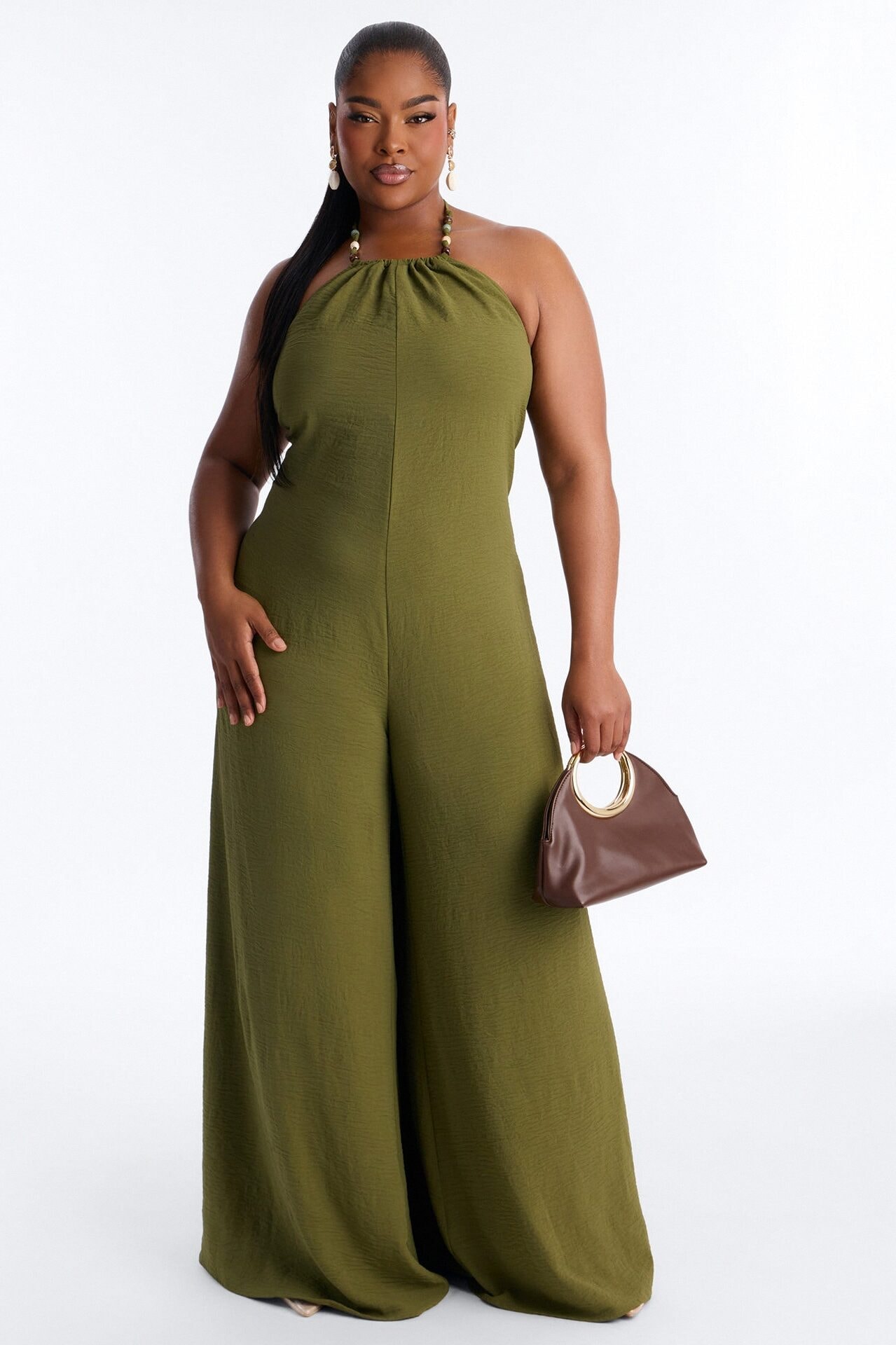 Kalana Beaded Halter Jumpsuit - Olive image 1