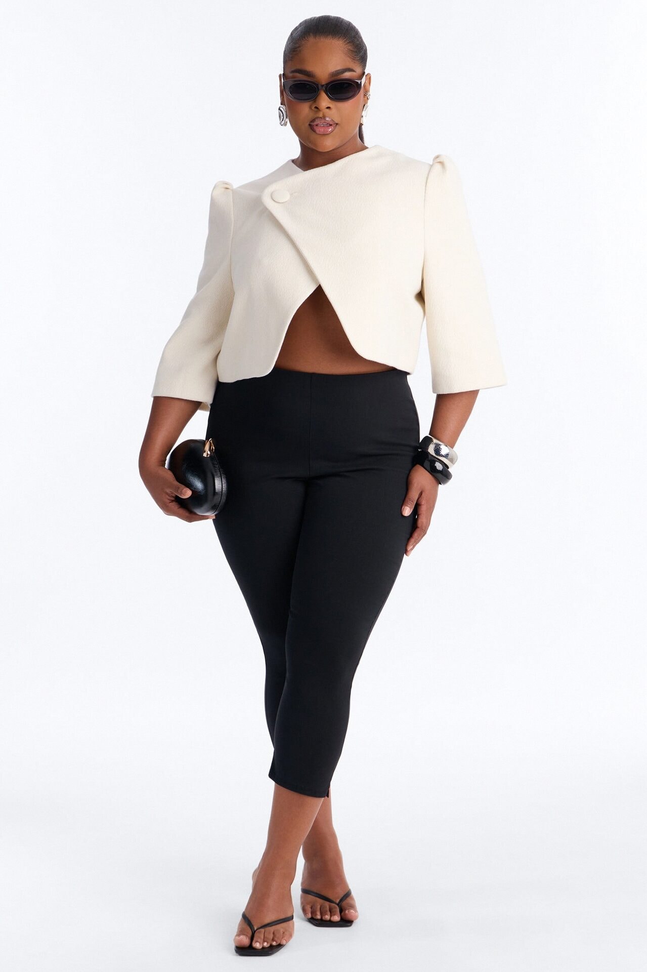 Kate Cropped Short Sleeve Crossover Blazer - White image 1