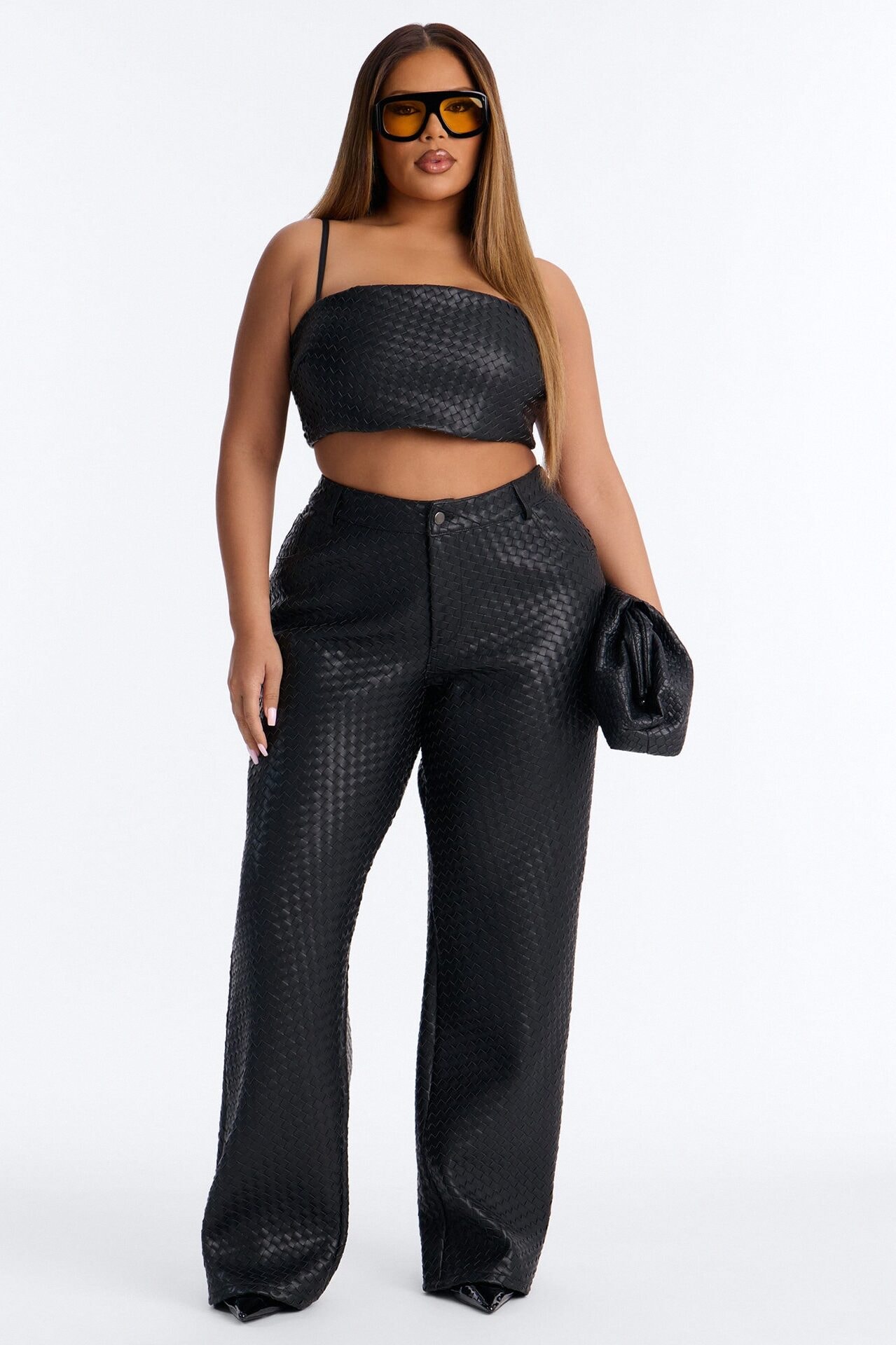 Vivian Woven Faux Leather Bralette Top - Black image 1