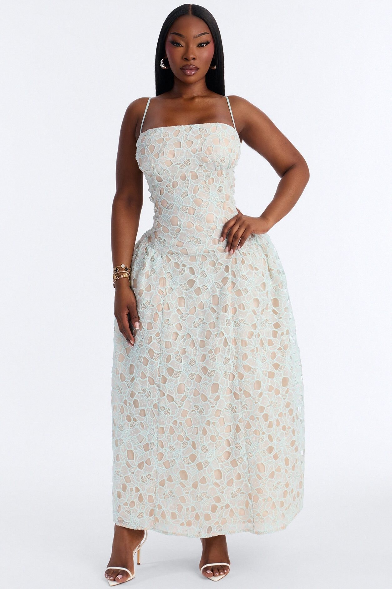 Lace Meadow Midi Dress - Light Blue image 1