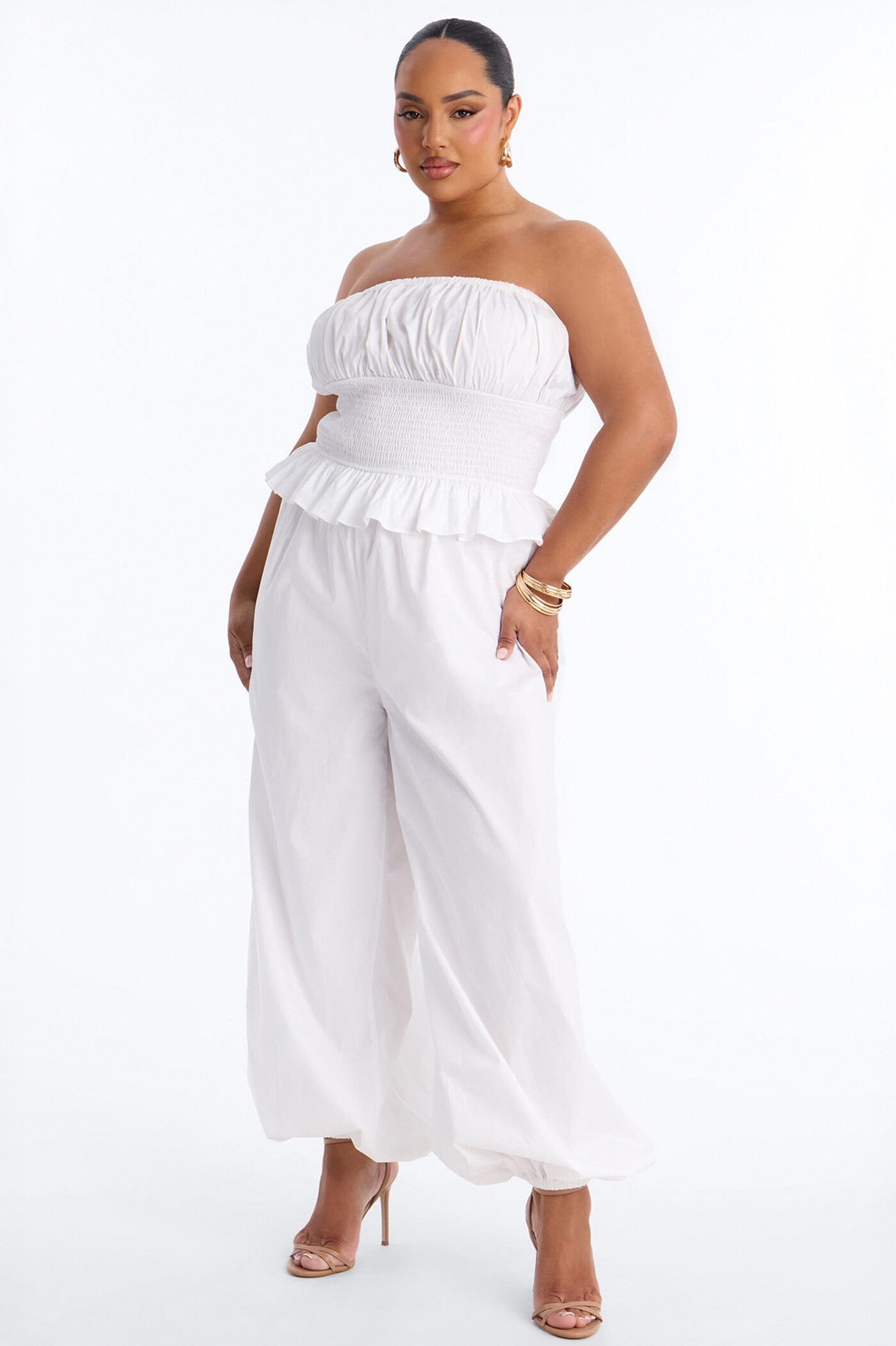 Airy Moment Poplin Balloon Leg Jumpsuit - White image 1
