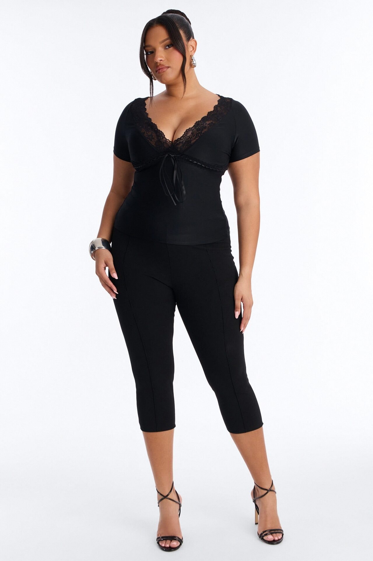 Bridget Lace Trim Short Sleeve Top - Black image 1