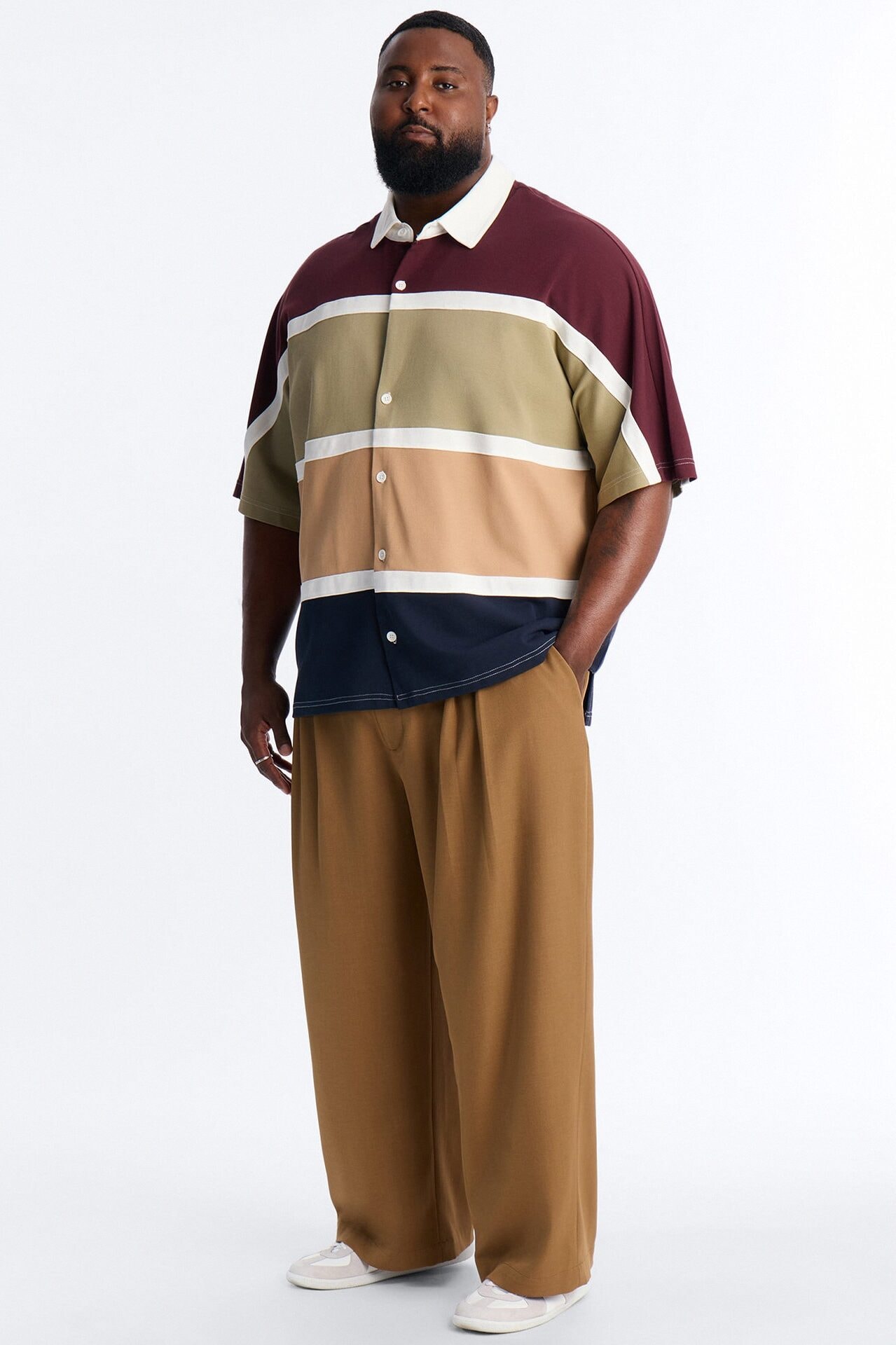 Oversized Spring Break Pique Button Up Shirt - Brown image 1