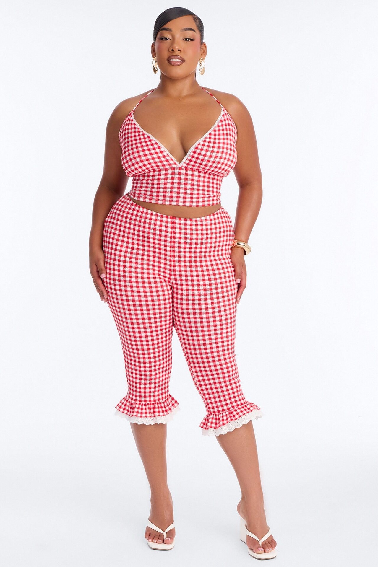 Willow Gingham Halter Capri Set - Red image 1