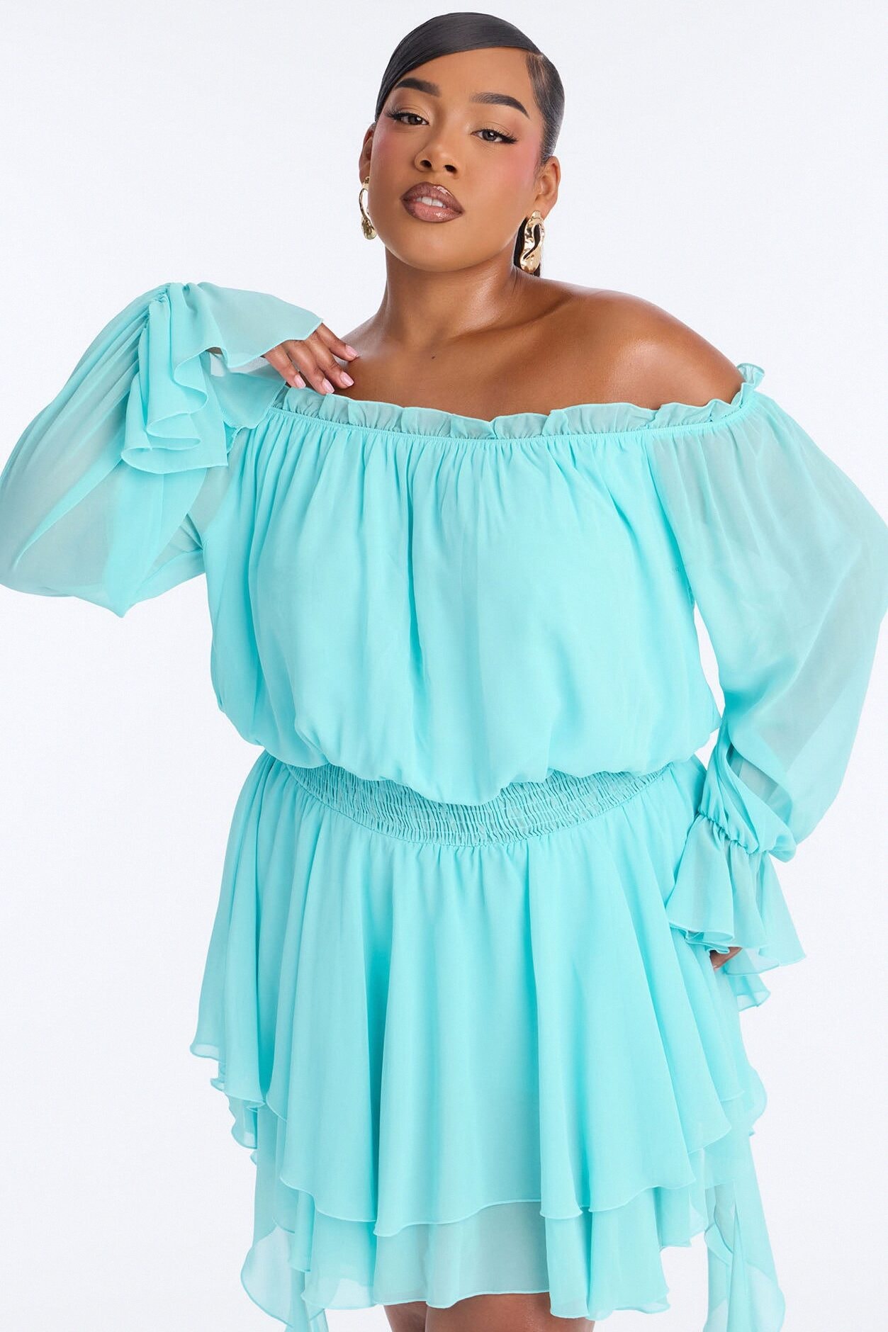 Paulina Ruffle Chiffon Mini Dress - Blue image 1