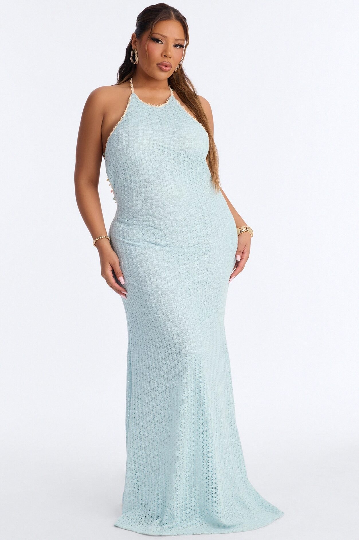 Remi Backless Crochet Maxi Dress - Blue image 1