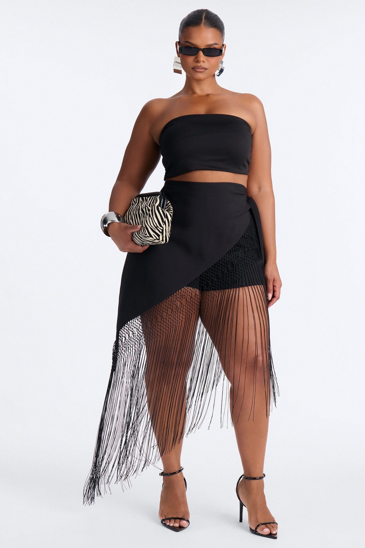 Willow Fringe Wrap Short - Black image 1