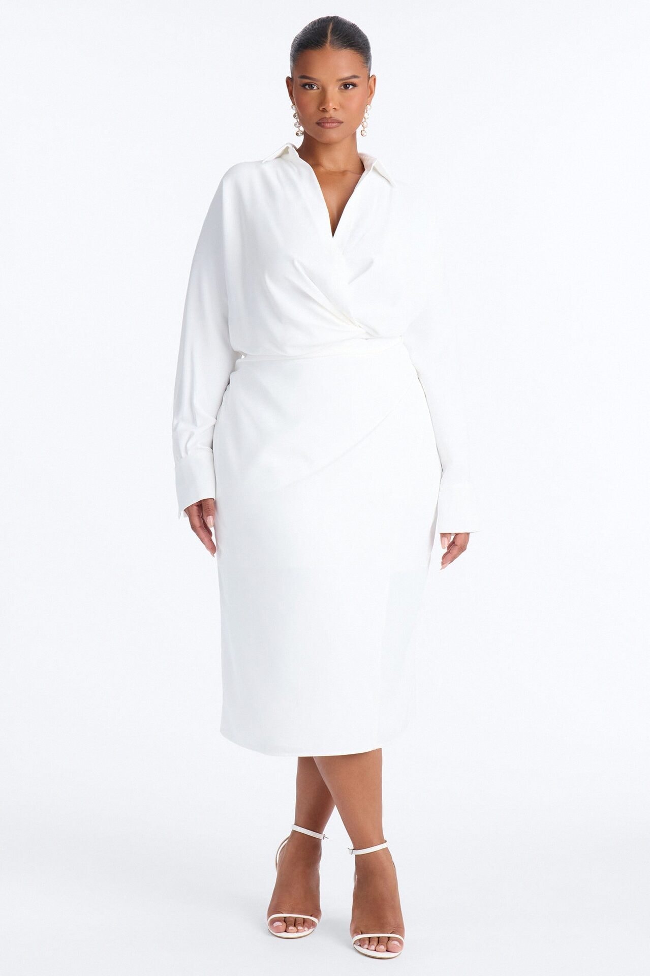 Giada Wrap Shirt Midi Dress - White image 1