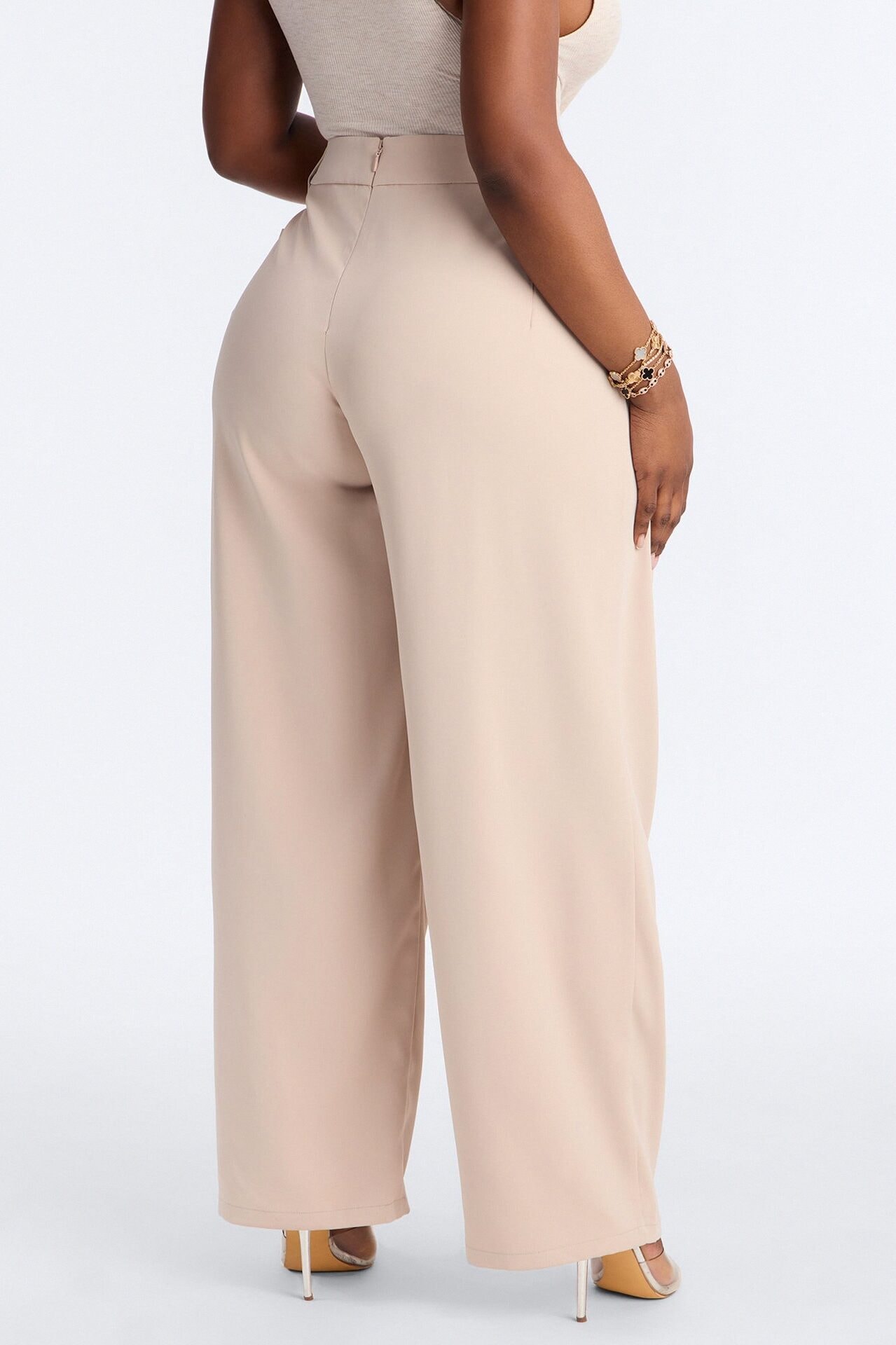 Diana Belted Wide Leg Pleated Trouser - Beige image 1