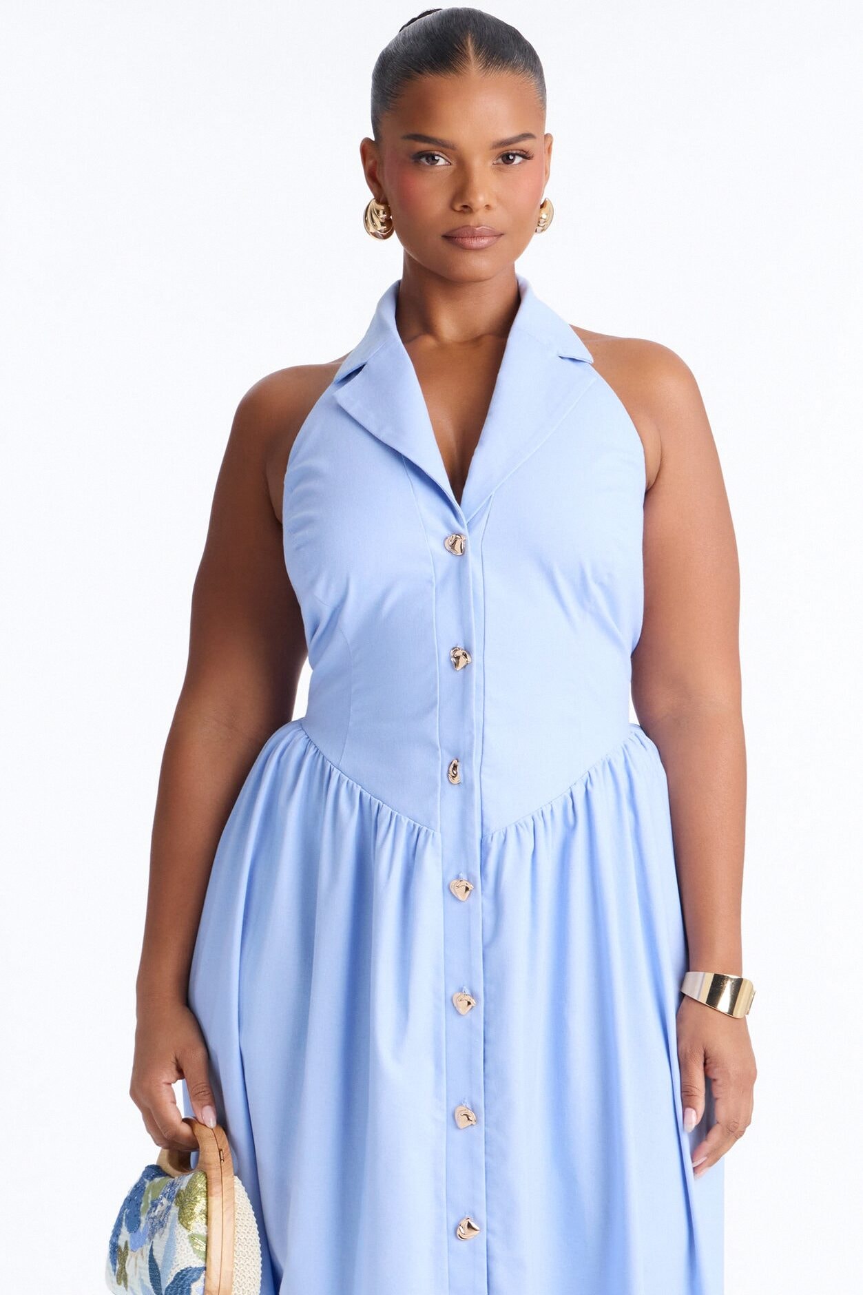 Giselle Collar Halter Midi Dress - Blue image 1