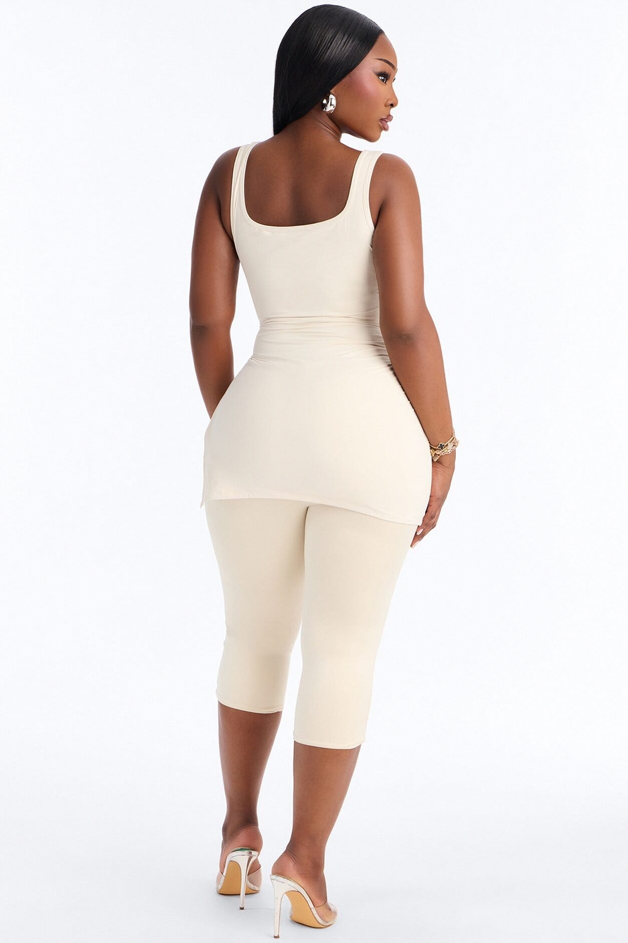 Second Skin Double Line Asymmetrical Ruched Tank Top - Bone image 1