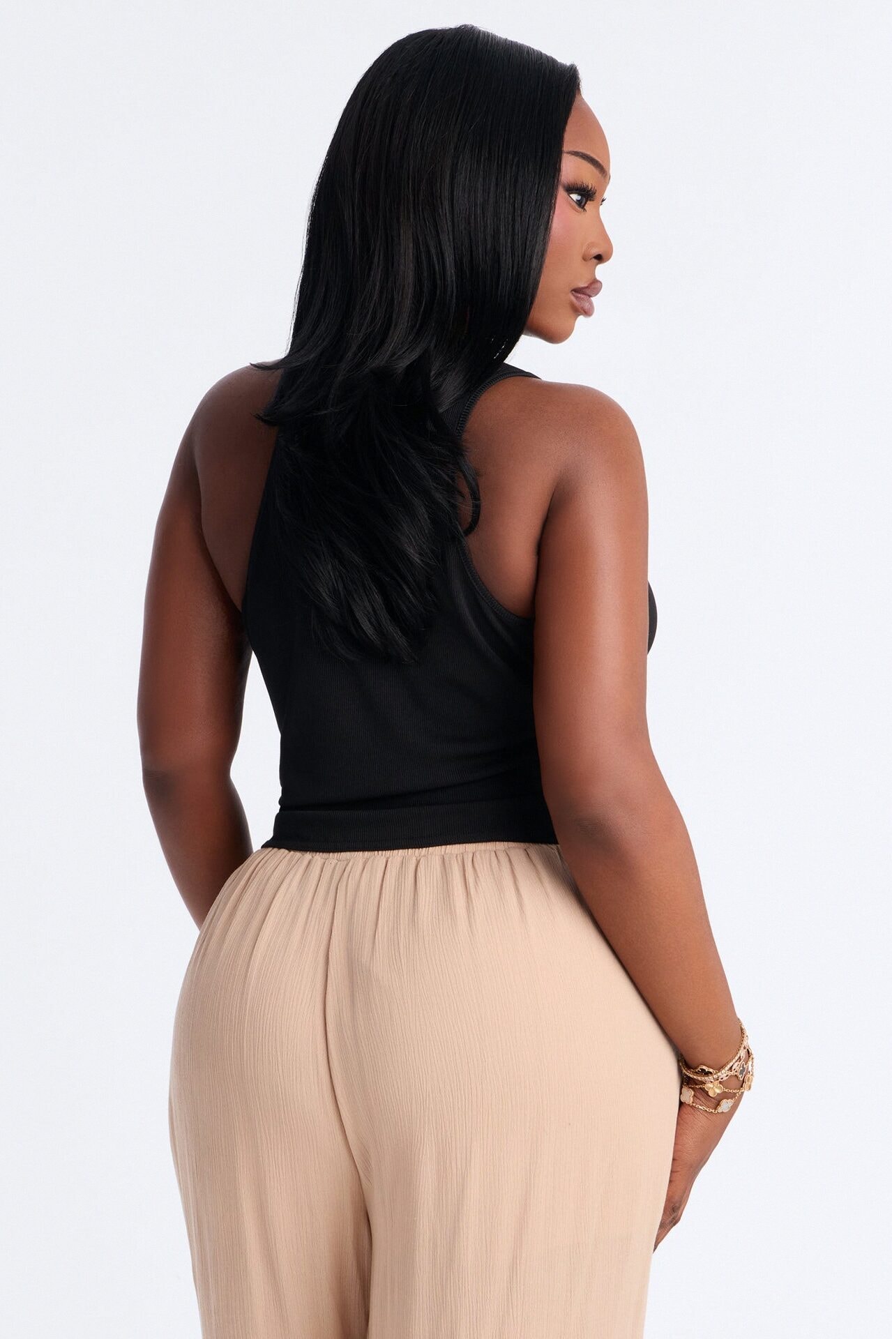 Cali Girl Ribbed Beaded Top - Black image 1