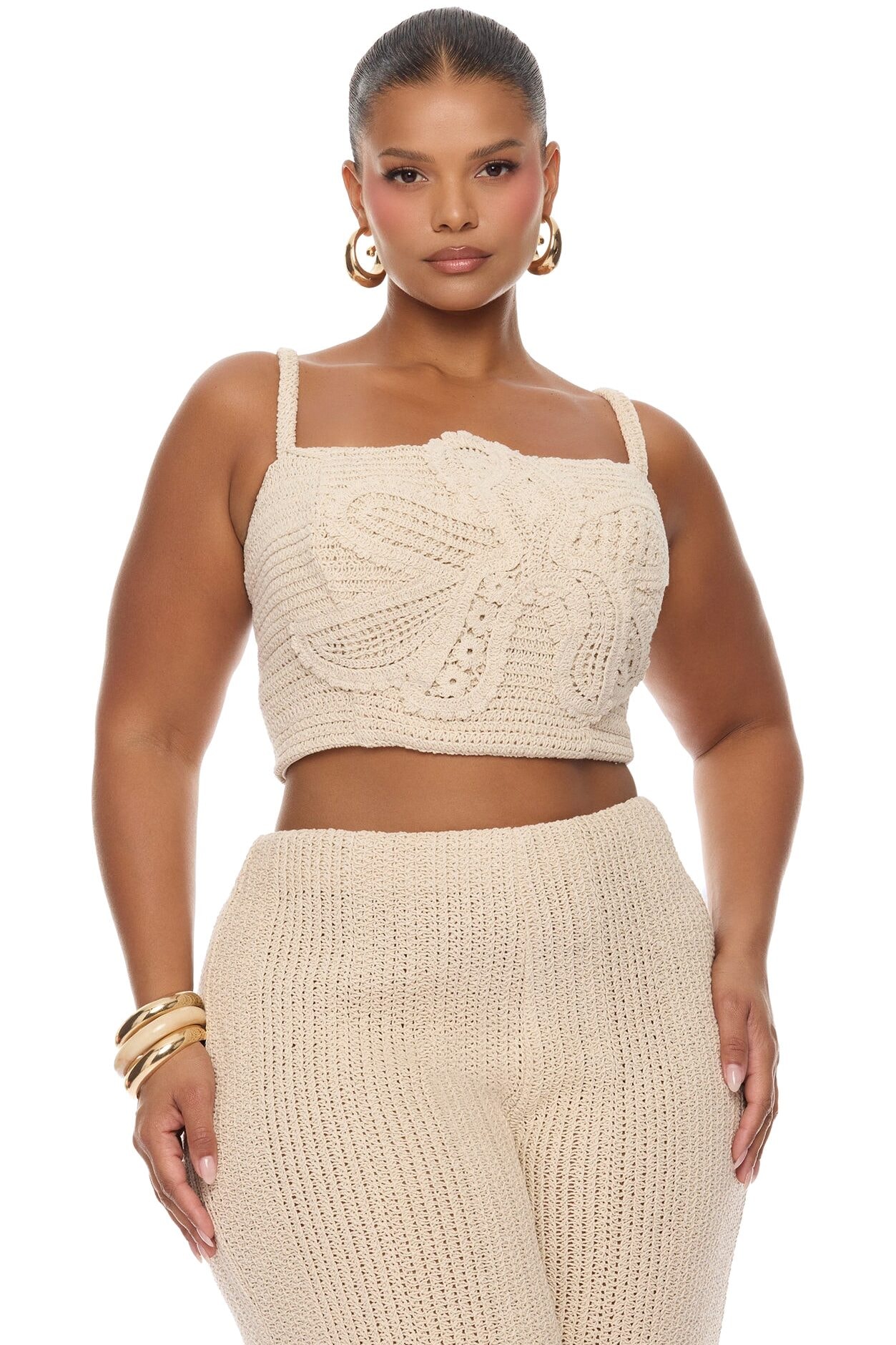 Coastal Vibe Shell Crochet Pant Set - Sand image 1