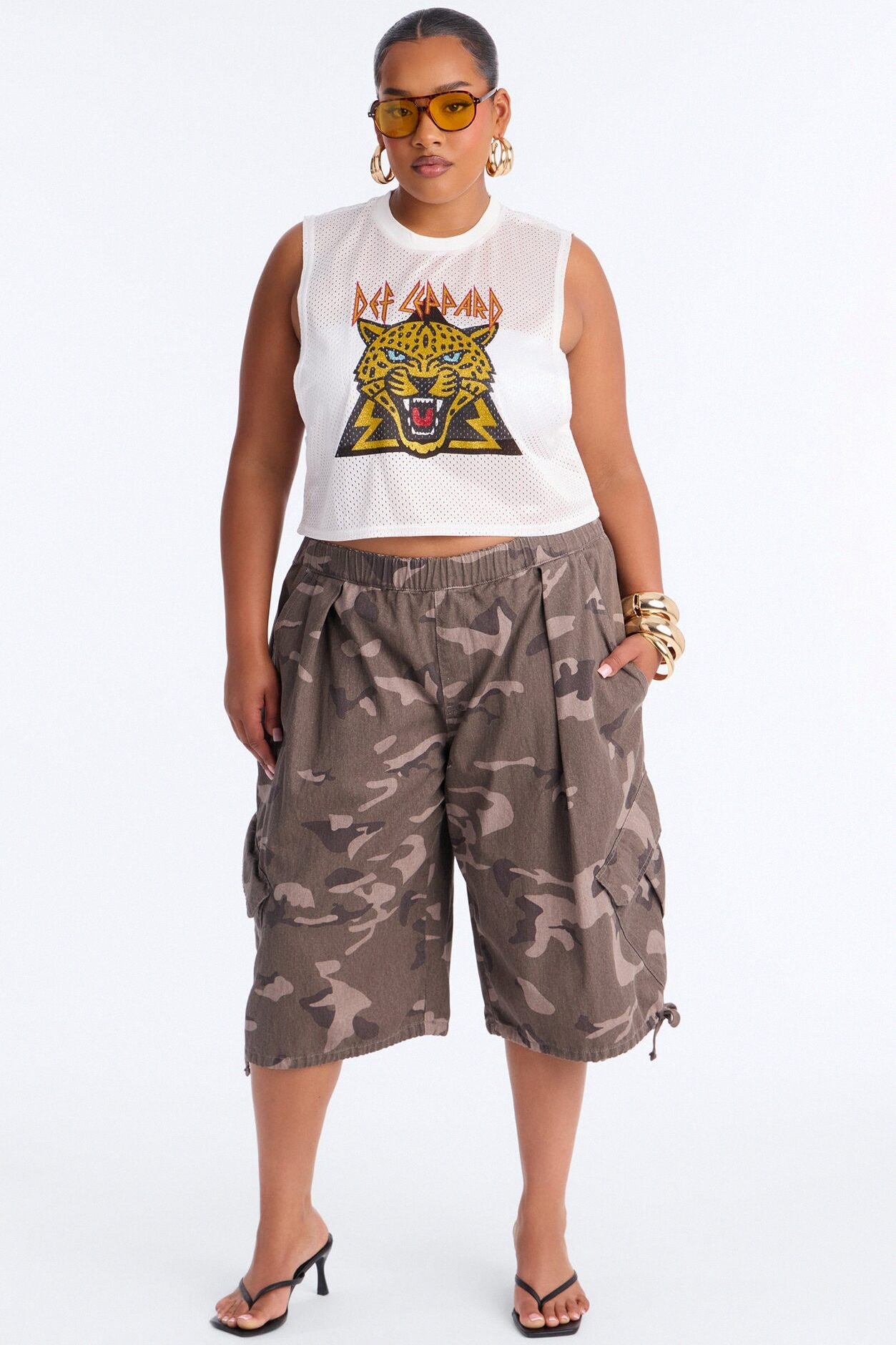 Def Leppard Mesh Cropped Muscle Tee - White image 1