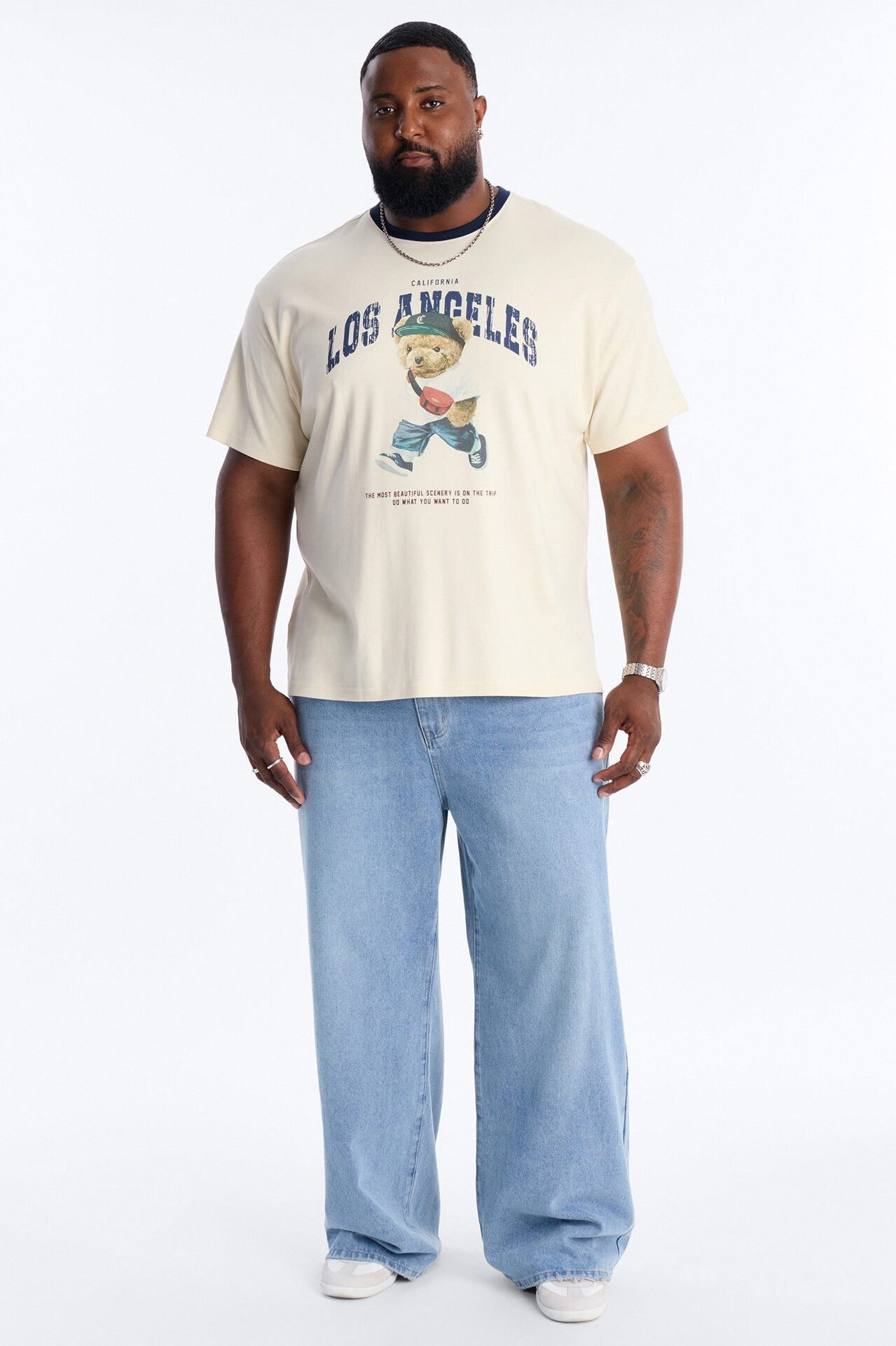 Los Angeles Bear Short Sleeve Ringer Tee - White image 1