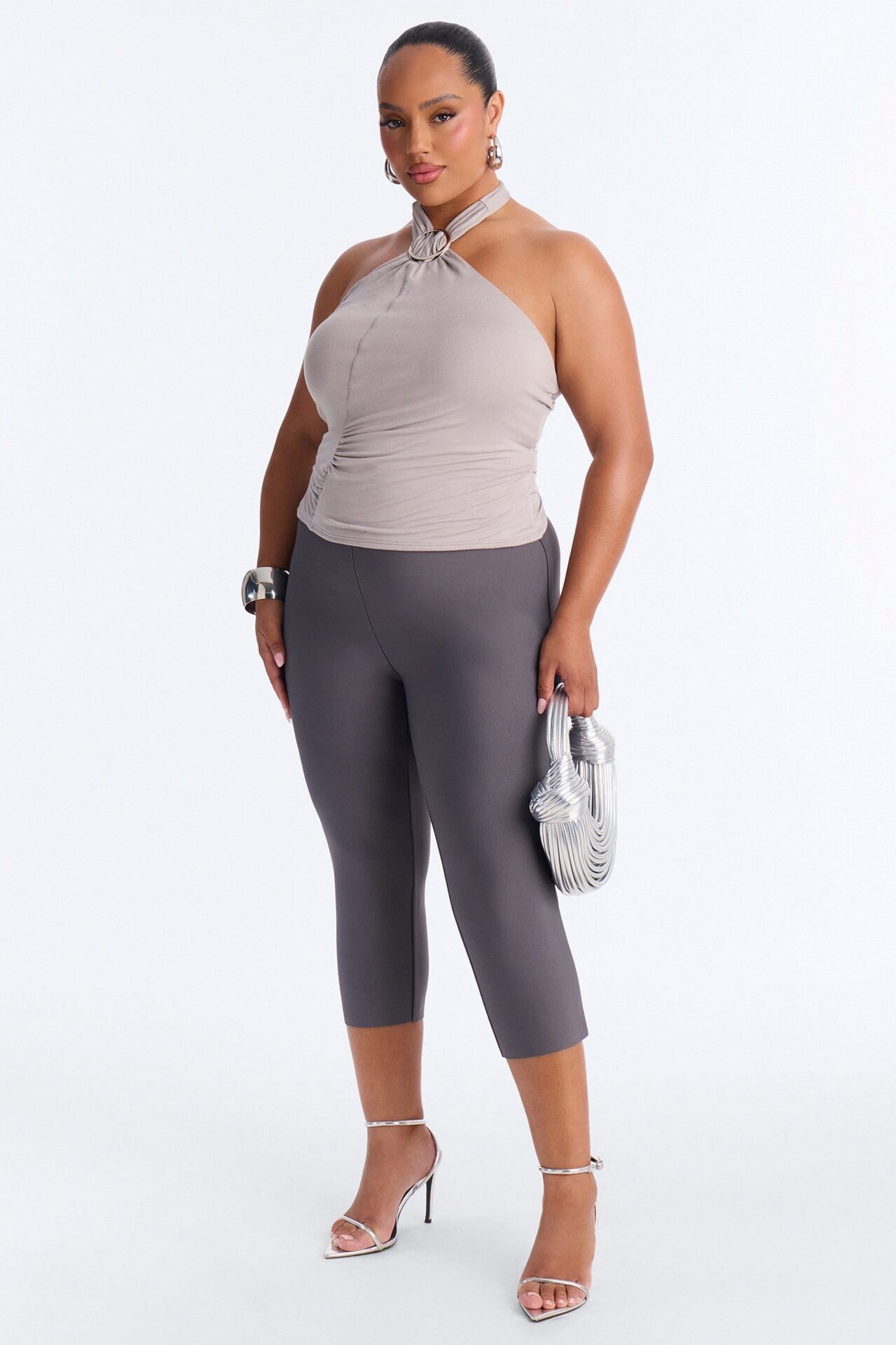 Izzie Hardware Ruched Halter Top - Grey image 1