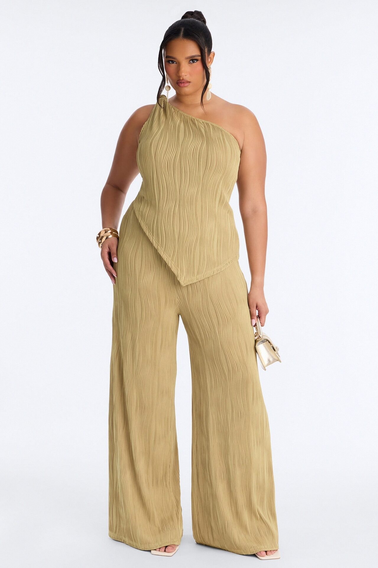 Nyla Textured Wide Leg Jumpsuit - Sage image 1
