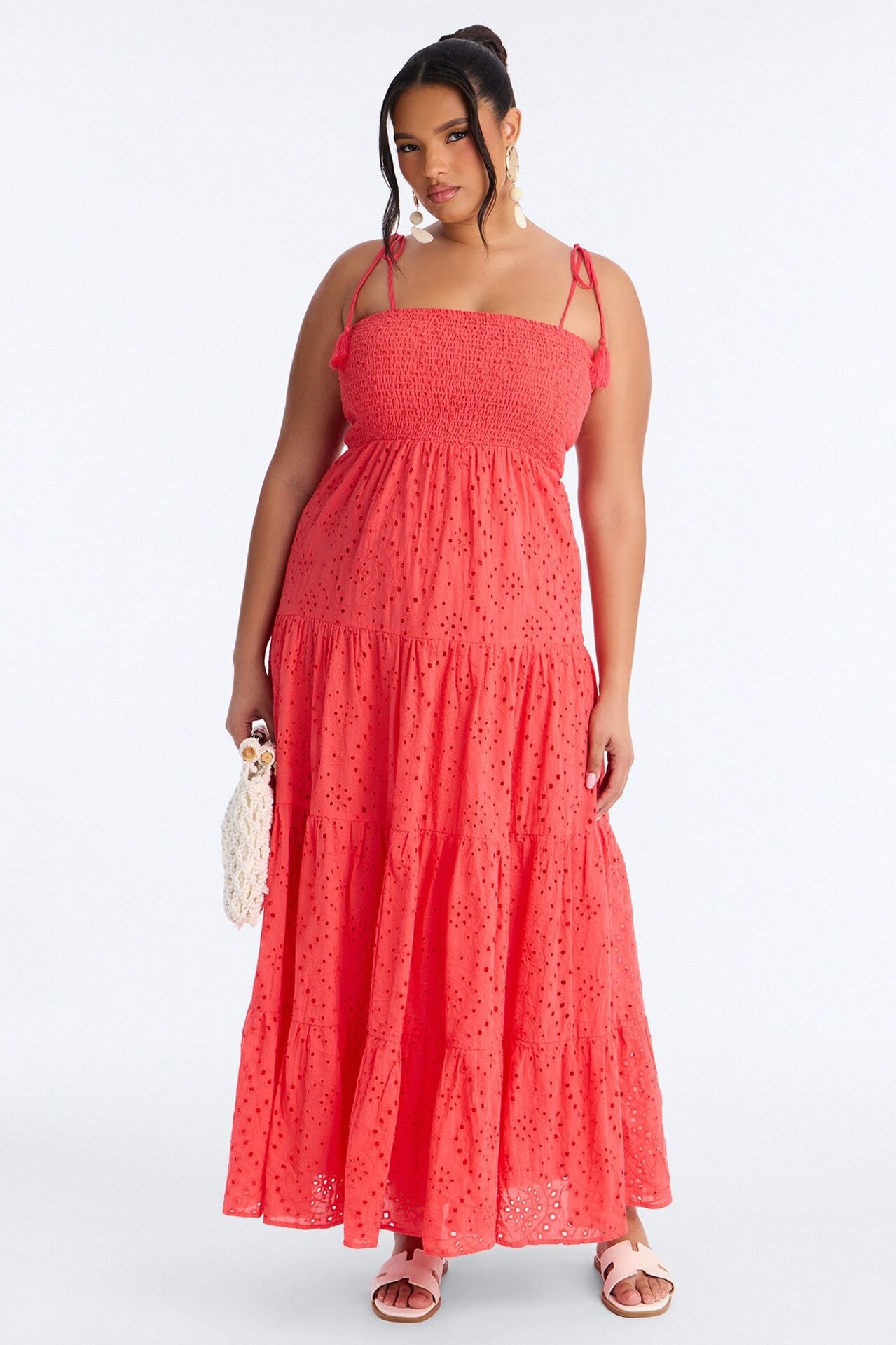 Keep It Casual Eyelet Maxi Dress - Coral image 1