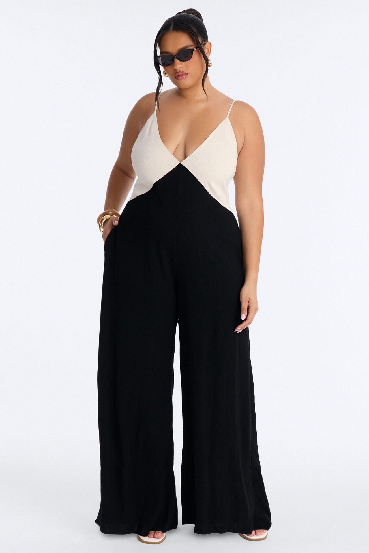 Katya Linen Wide Leg Jumpsuit - Black image 1