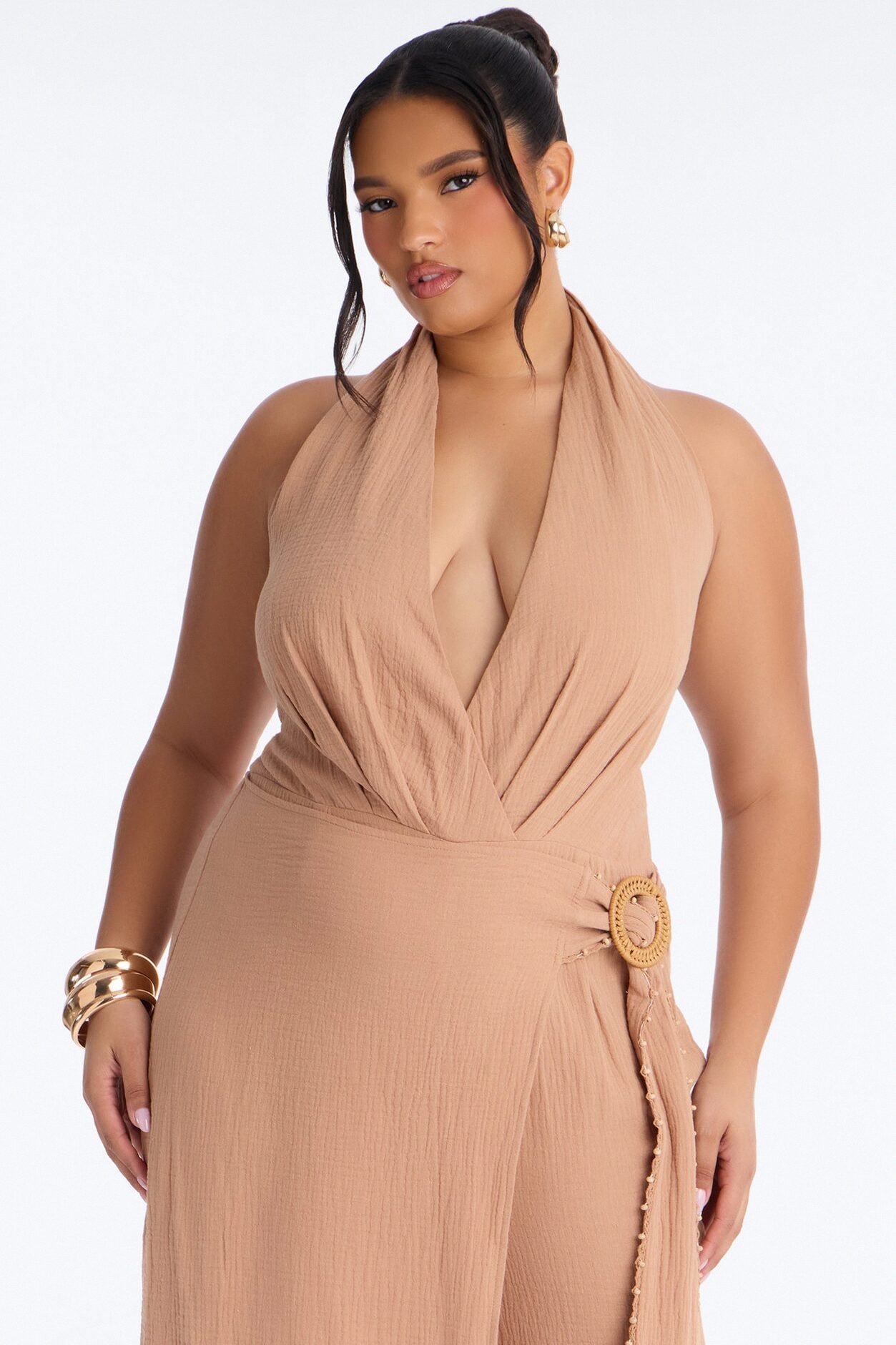 Drift With Me Halter Airflow Jumpsuit - Tan image 1