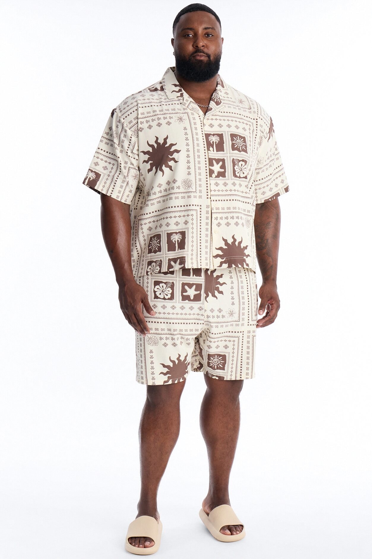 Relaxed Terra Mosaic Cuban Collar Button Up Shirt - Brown image 1
