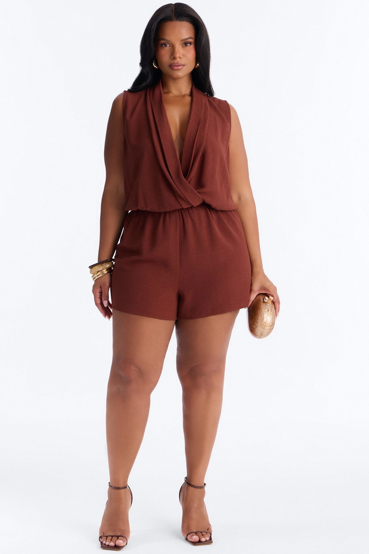 Belia Surplice Romper - Chocolate image 1