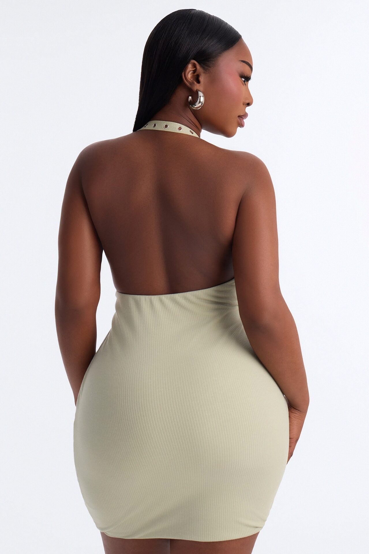 Amira Cowl Neck Ribbed Mini Dress - Sage image 1