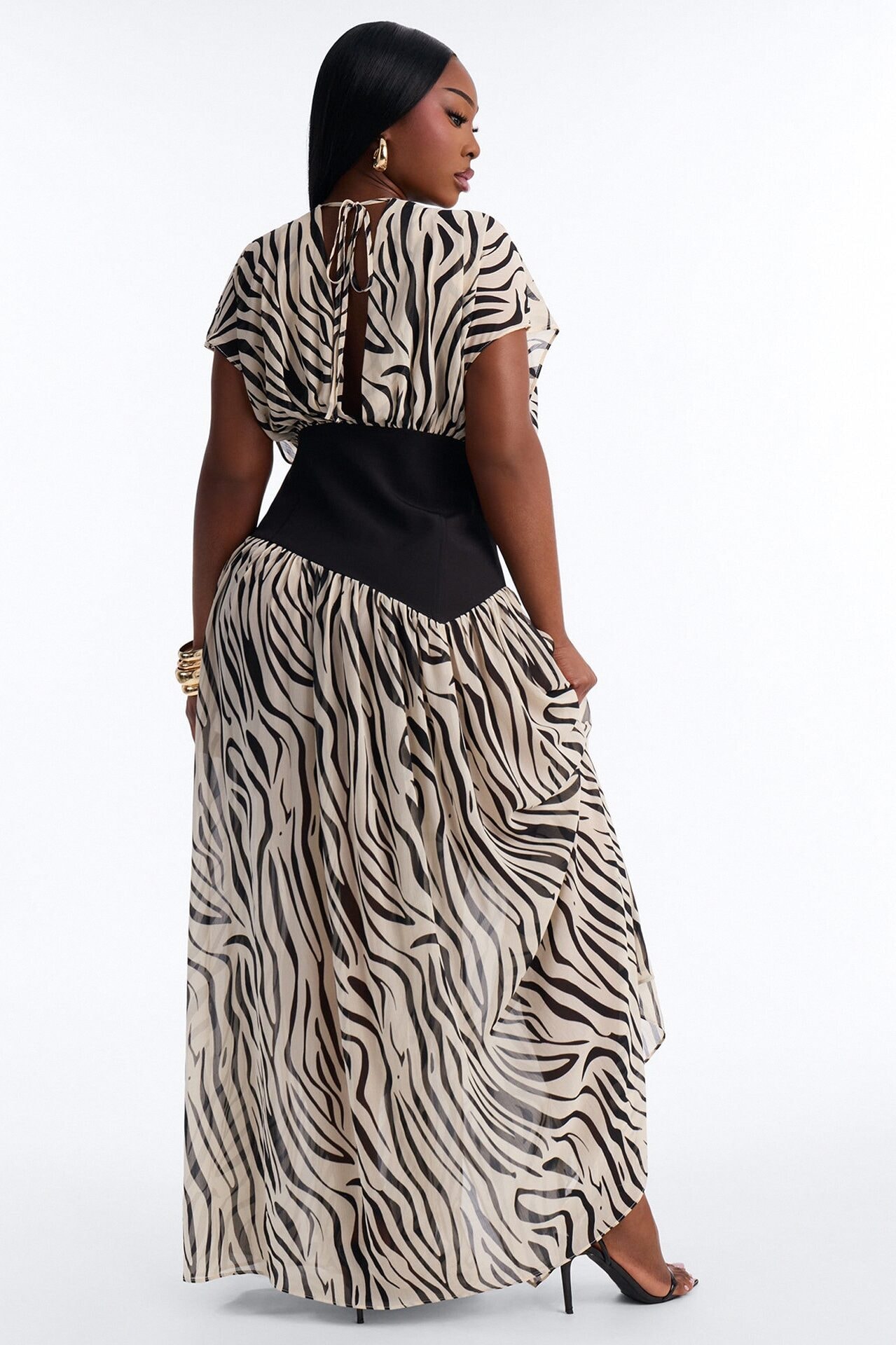 Dalilah Printed Chiffon Corset Maxi Dress - White/Black image 1