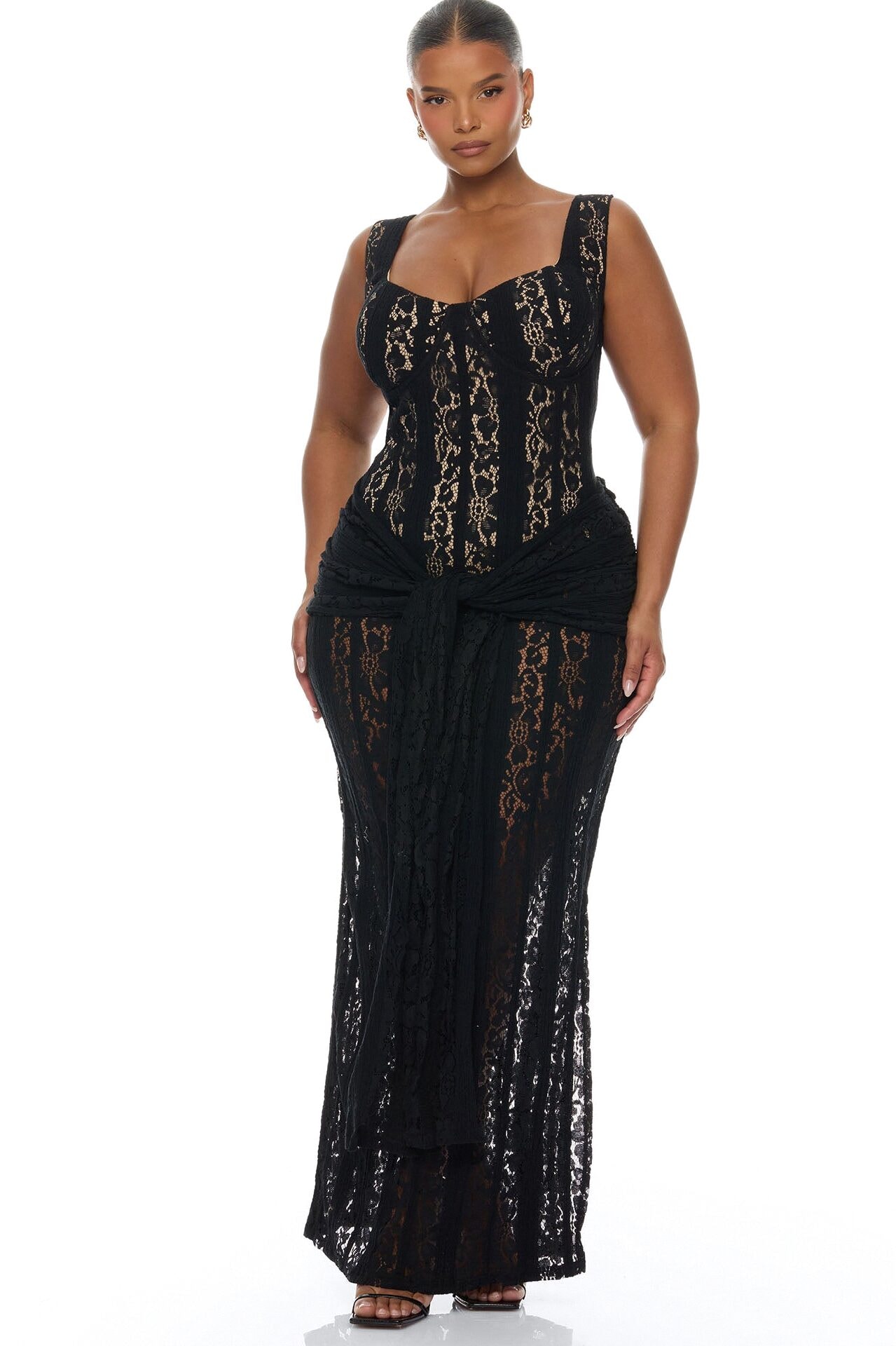 Martina Draped Lace Maxi Dress - Black image 1
