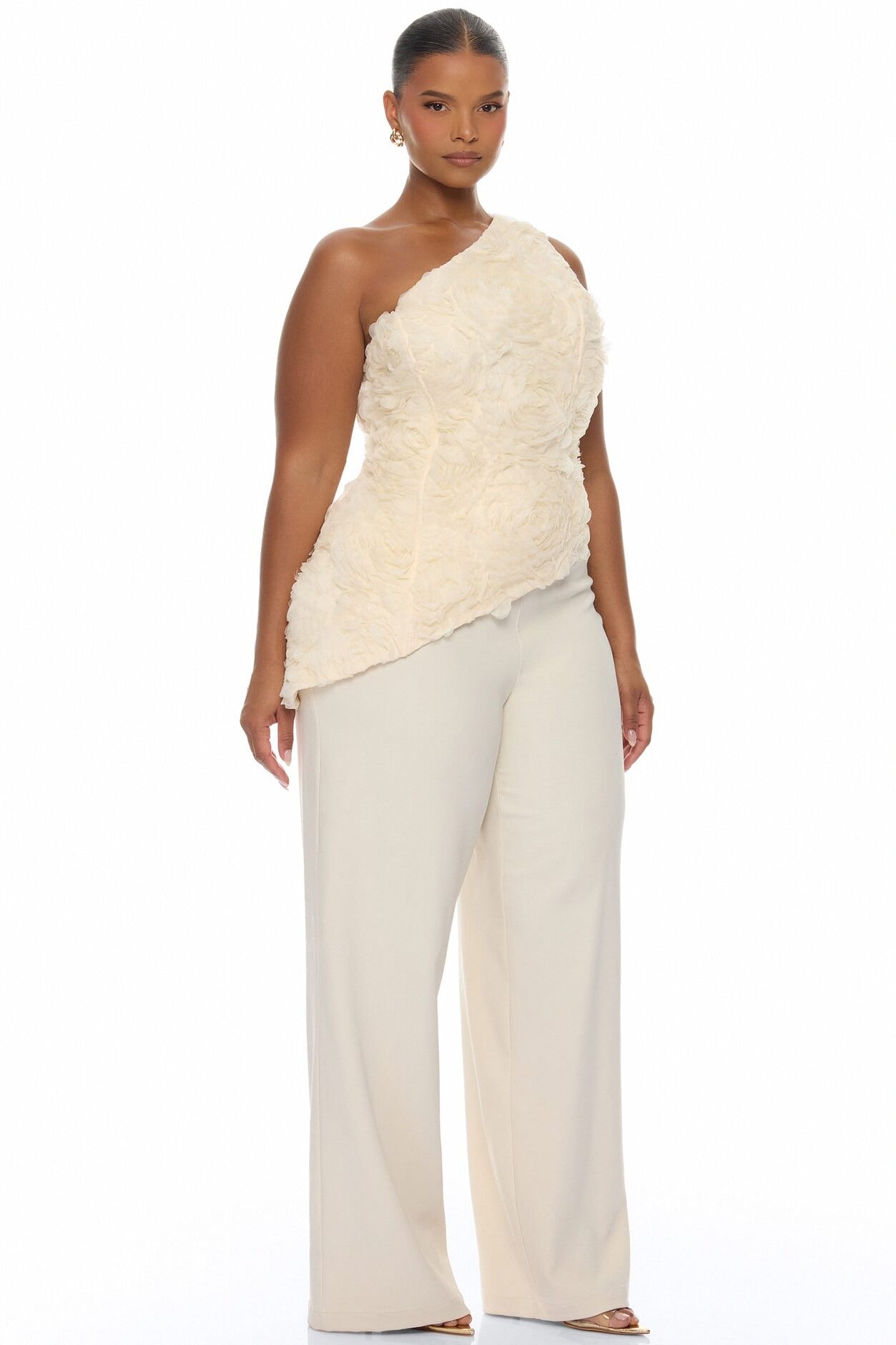 Daphne One Shoulder Corset Pant Set - Cream image 1