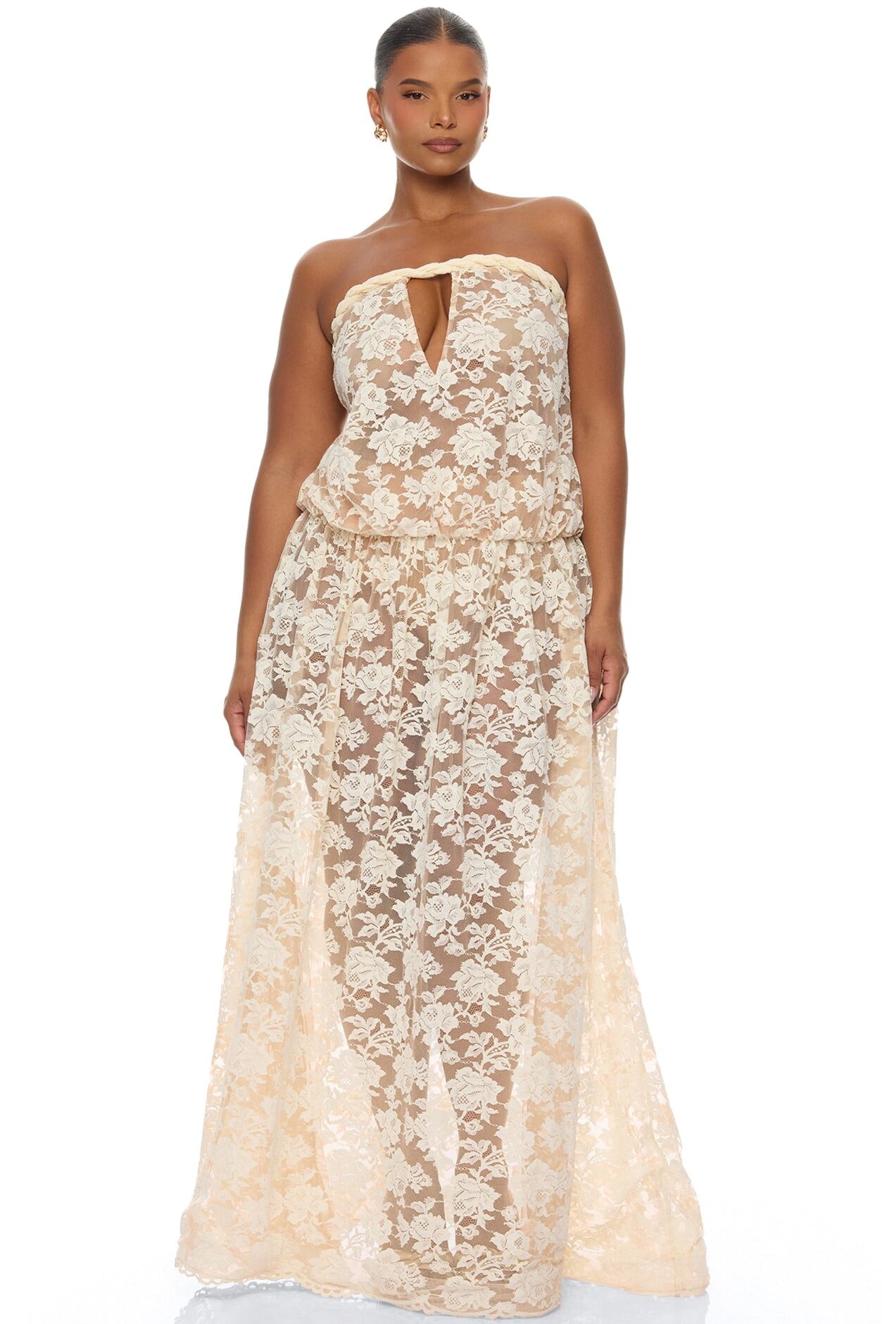 Faye Strapless Lace Maxi Dress - Cream image 1