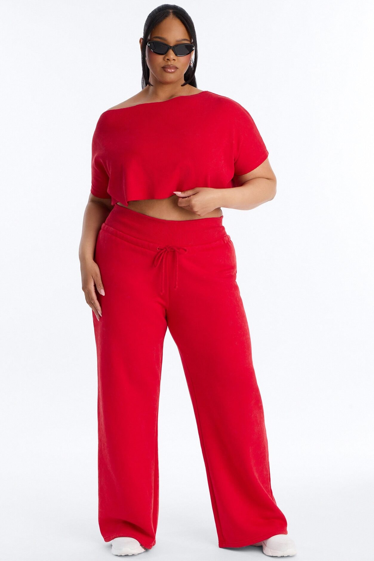 Mila Off Shoulder Top And Sweatpant Set - Red image 1