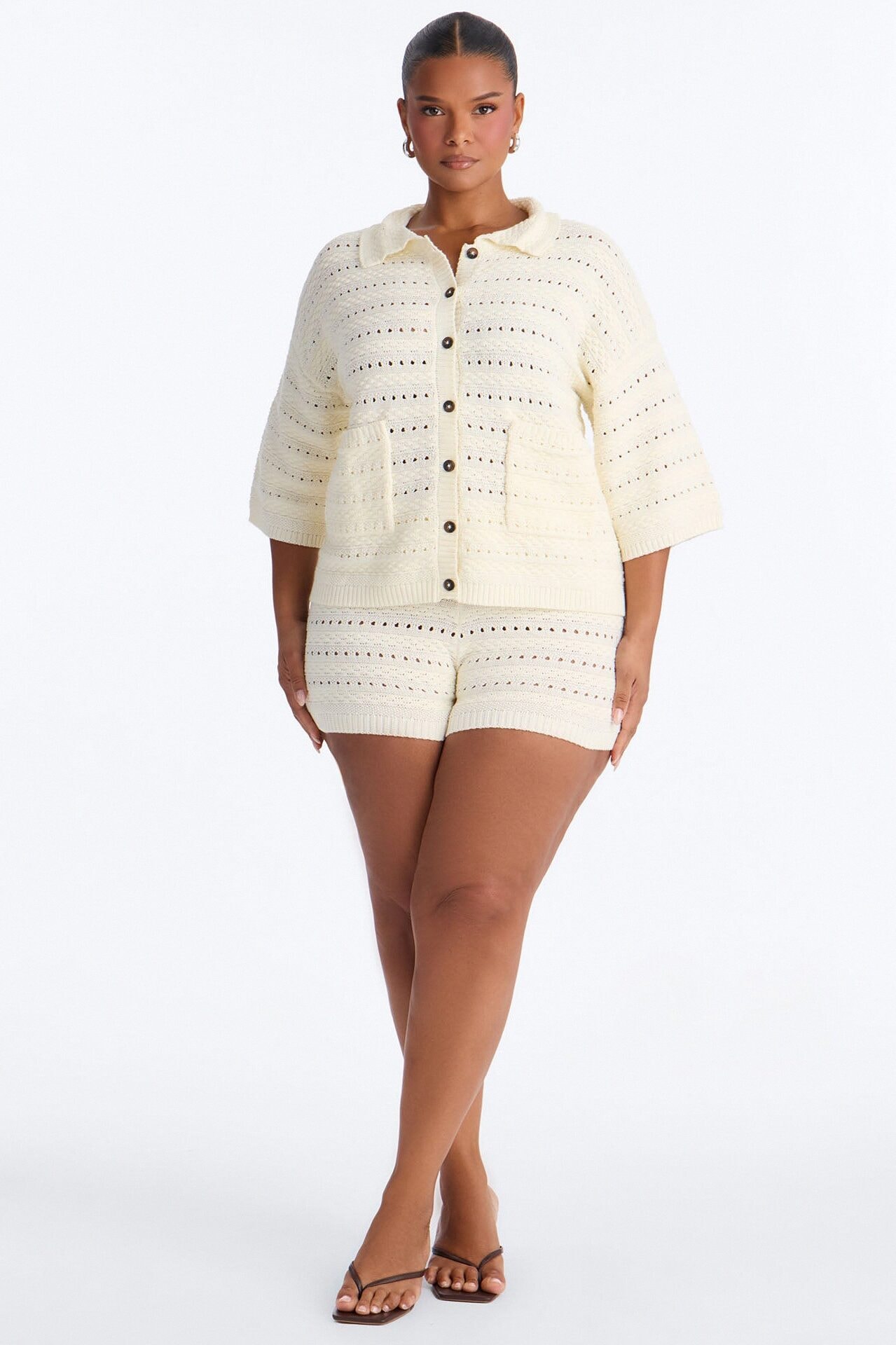 Free Spirit Crochet Short Set - Cream image 1