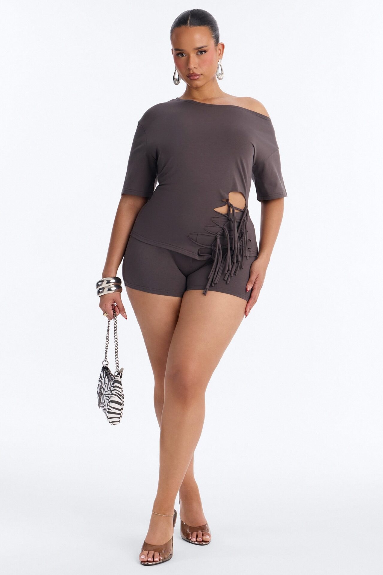 Audrey Cut Out Biker Short Set - Charcoal image 1