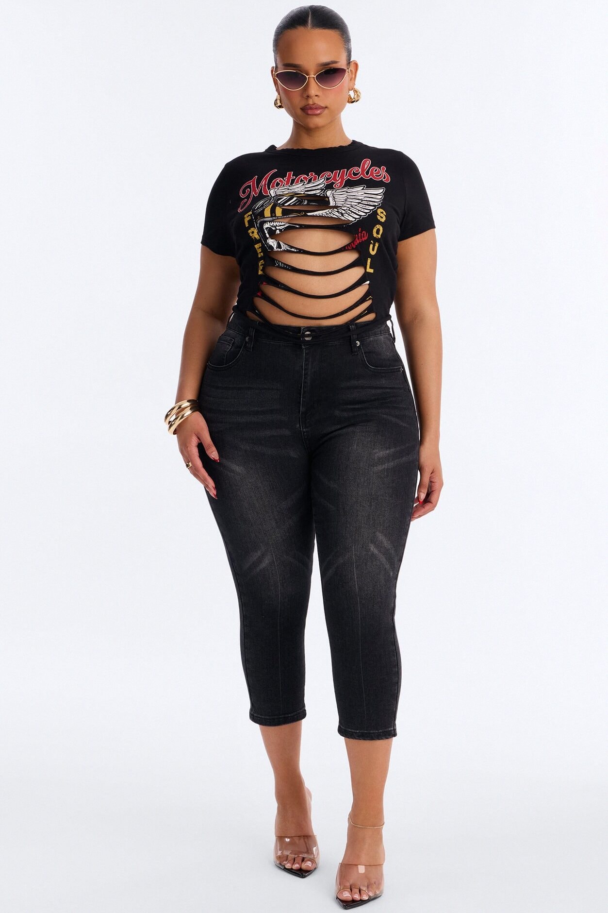 Motorcycles Freedom Cut Out Baby Tee - Black image 1