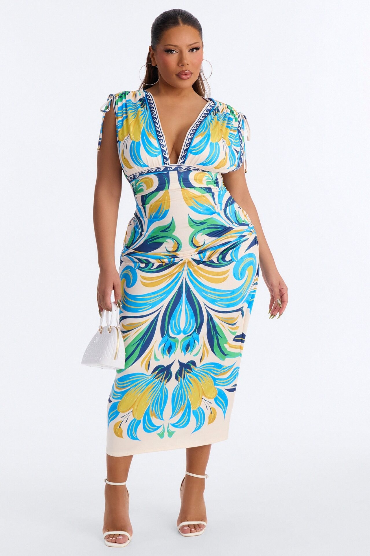 Alina Printed Ruched Midi Dress - Blue/combo image 1