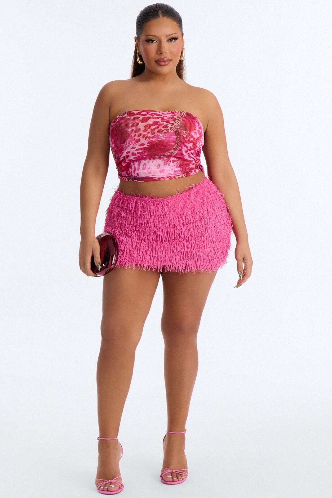 Zoey Textured Mid Rise Mini Skort - Pink image 1