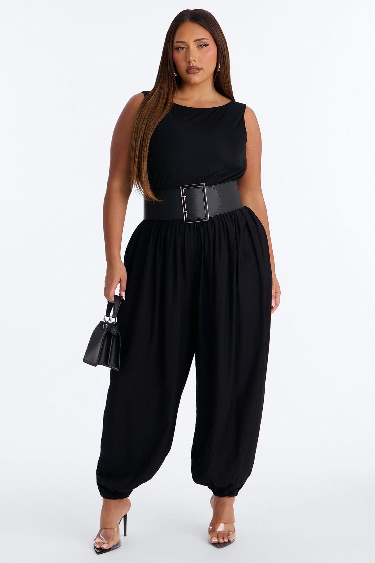 Lacy Belted Balloon Jumpsuit - Black image 1