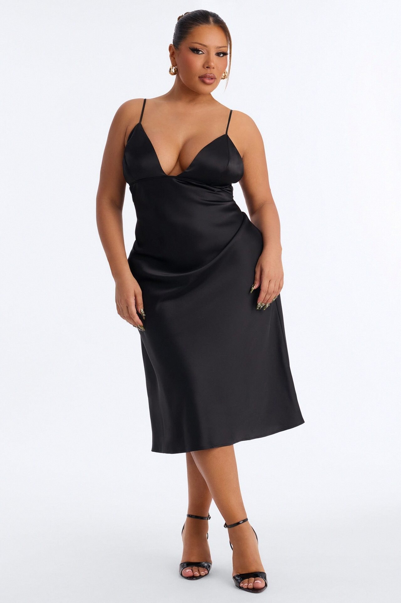 Janine Satin Slip Midi Dress - Black image 1