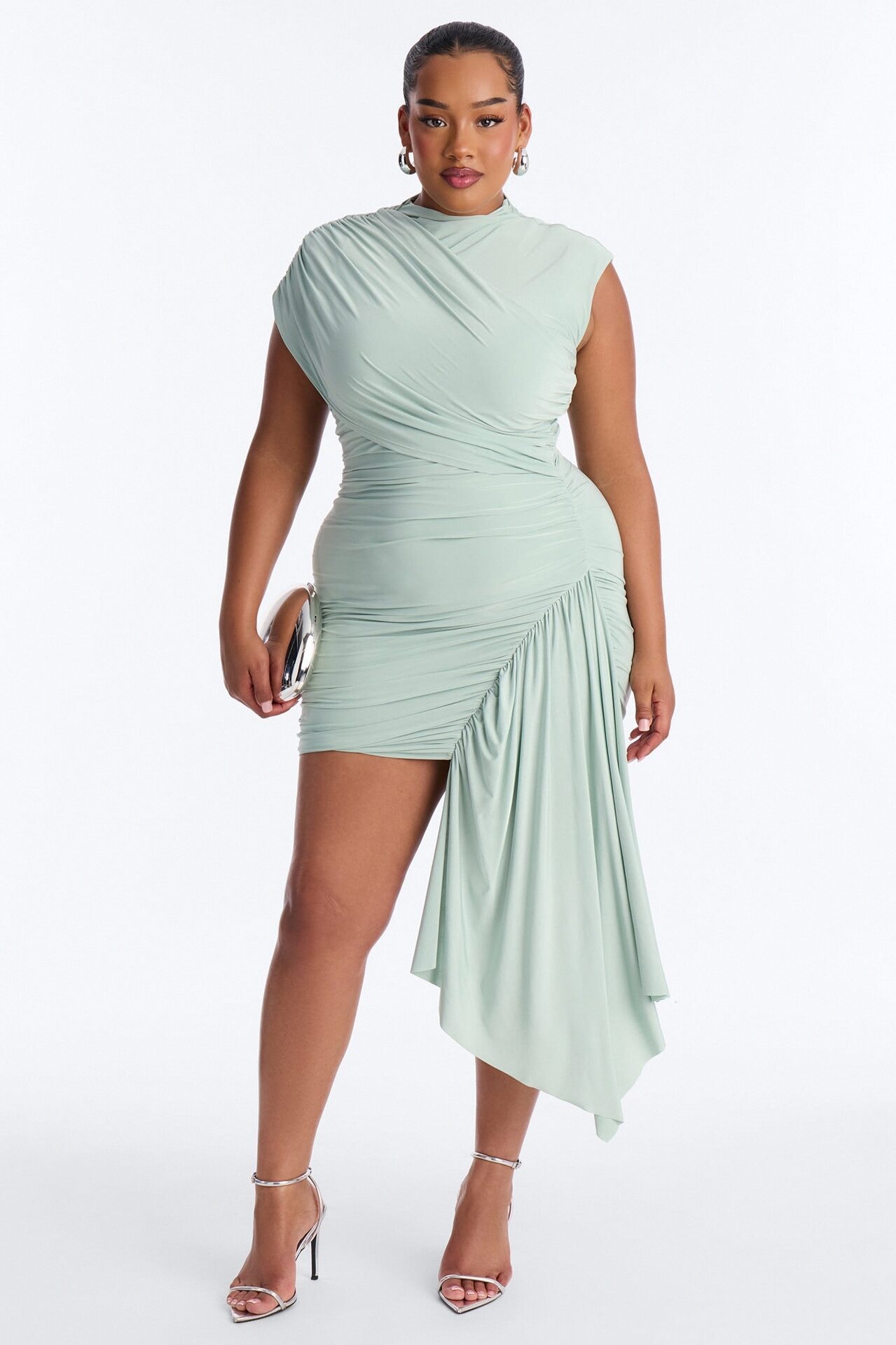 Veronica Ruched Draped Mini Dress - Sage image 1