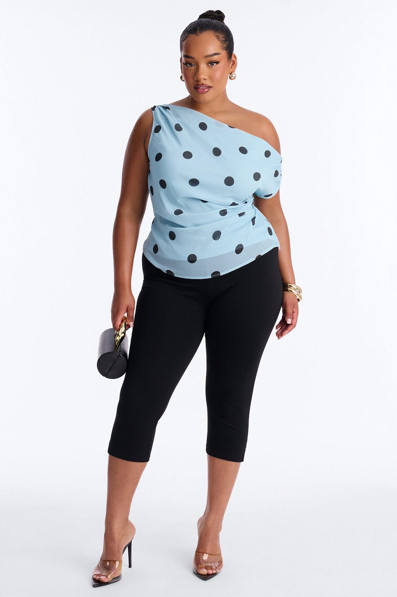 Just Being Me Polka Dot Chiffon Top - Blue/combo image 1