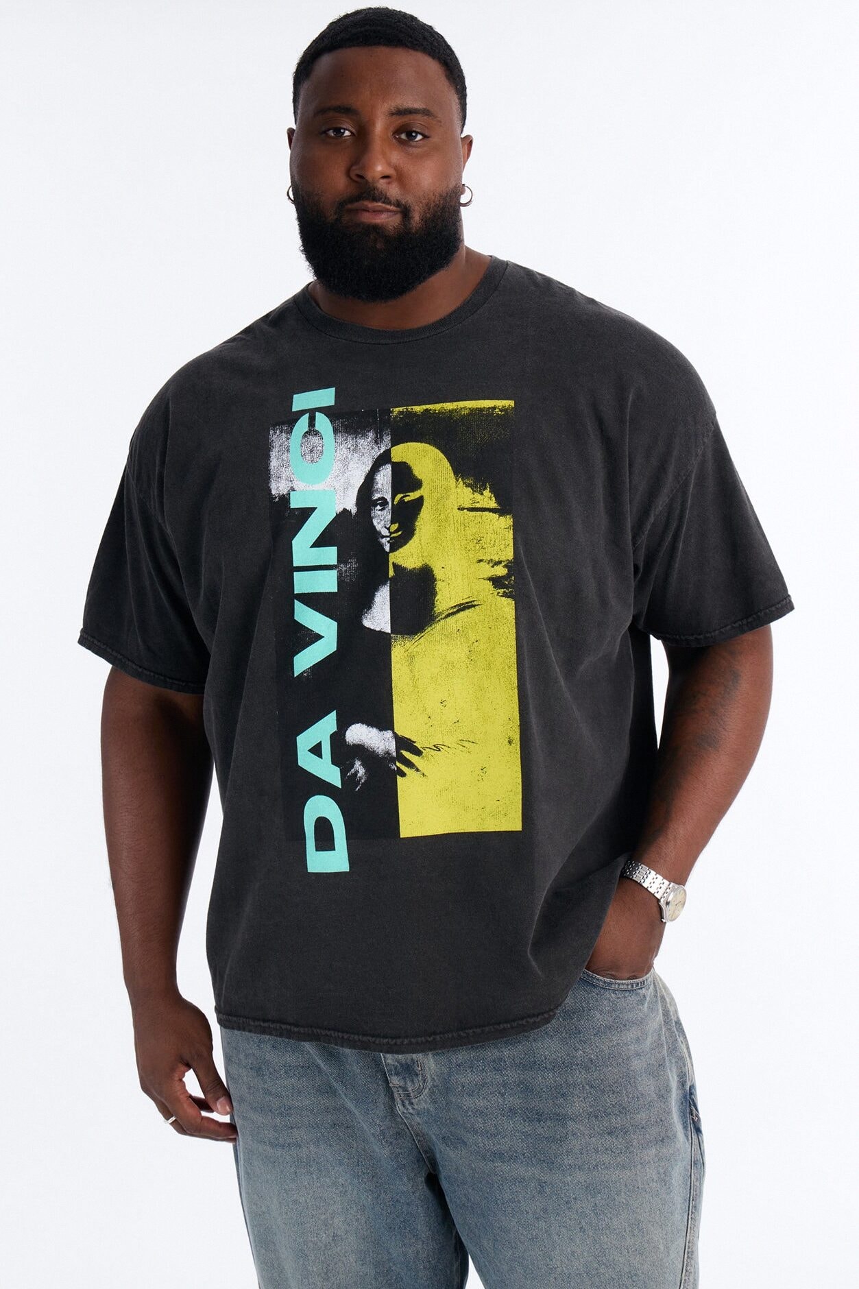 Leonardo Da Vinci Mona Lisa Vintage Short Sleeve Tee - Black image 1