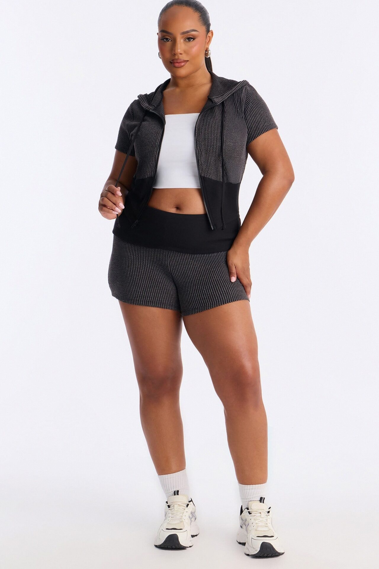 You Wish Foldover Waist Short Set - Black image 1