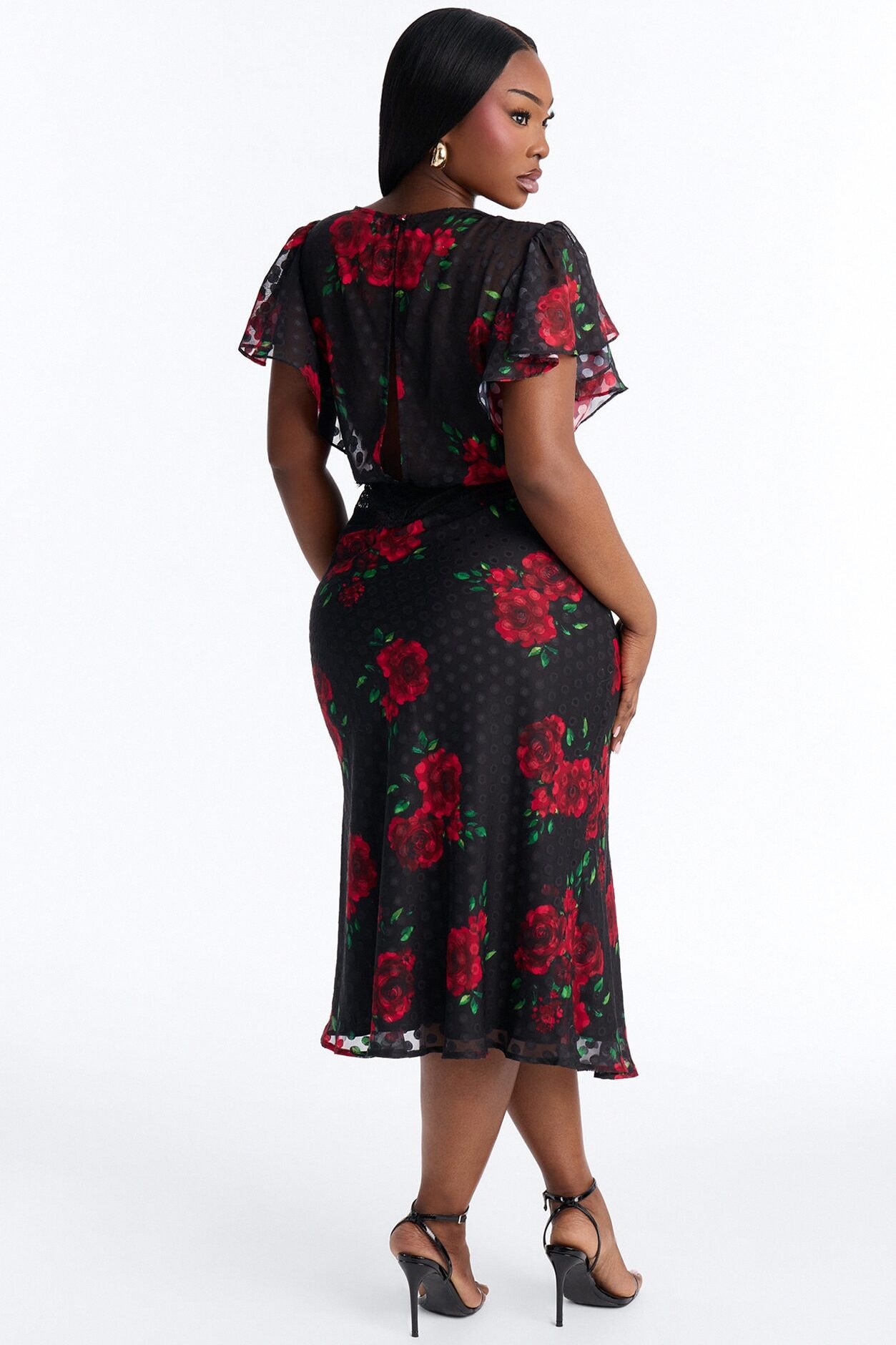 Isabella Floral Polka Dot Chiffon Midi Dress - Black/Red image 1