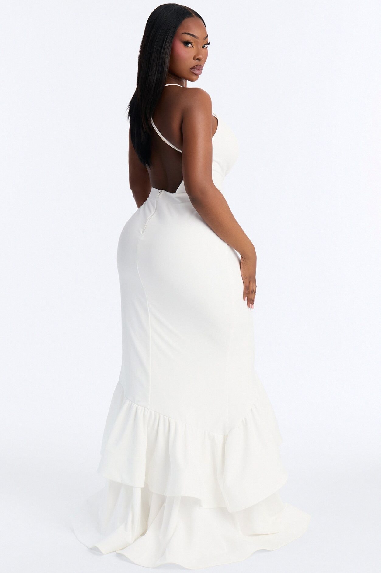 Selene Deep Neckline Ruffle Gown - Ivory image 1