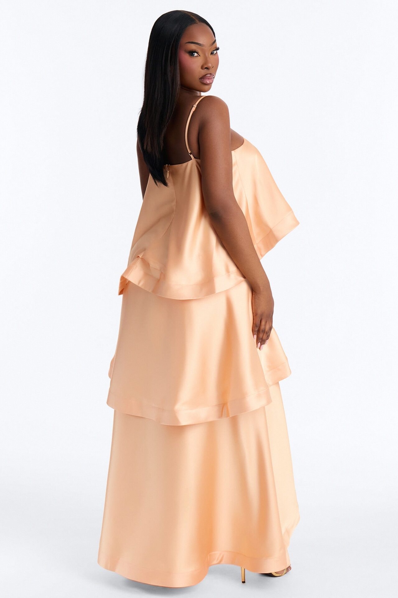 Rowen Tiered Satin Gown - Peach image 1